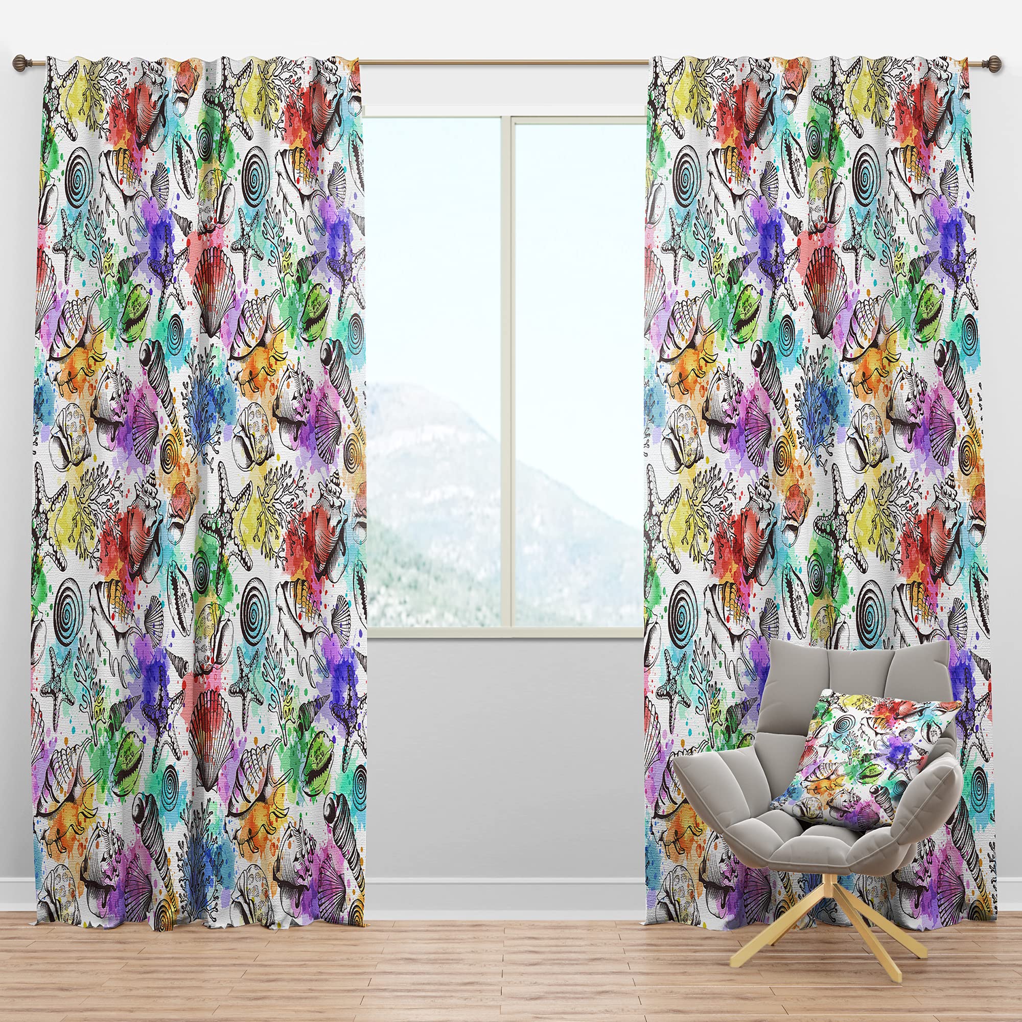 DesignQ Blackout Curtains - Modern Seashells Pattern Thermal Insulated Window Drapes for Bedroom & Living Room (52x63, Single Panel) - Perfect for Light Blocking, Privacy & Energy Efficiency