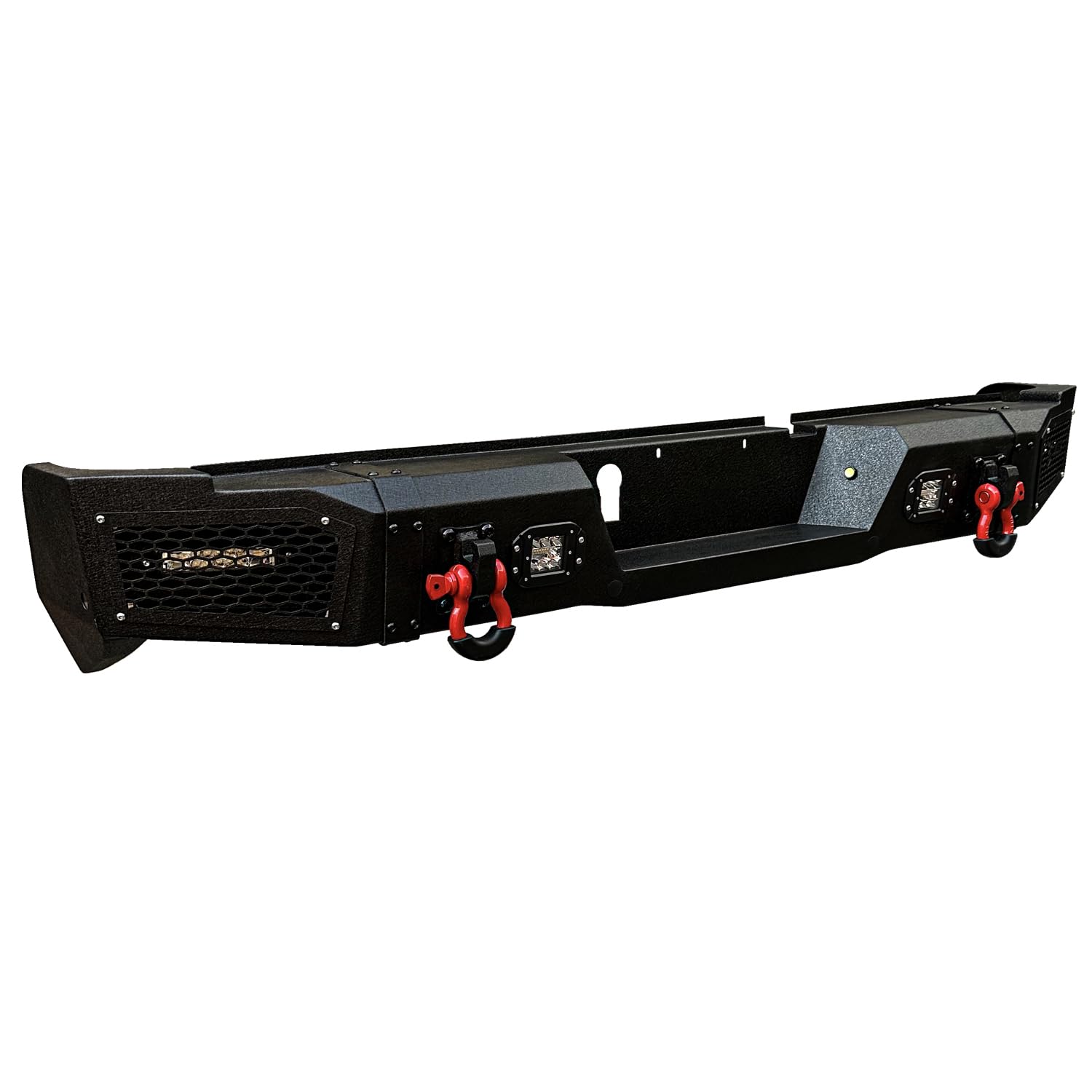 Black Textured Rear Bumper with 4 LED Lights & D-Ring for 2019-2023 Dodge RAM 2500/3500 | Sensor Mounting Hole | Off-Road Protection & Towing Upgrade