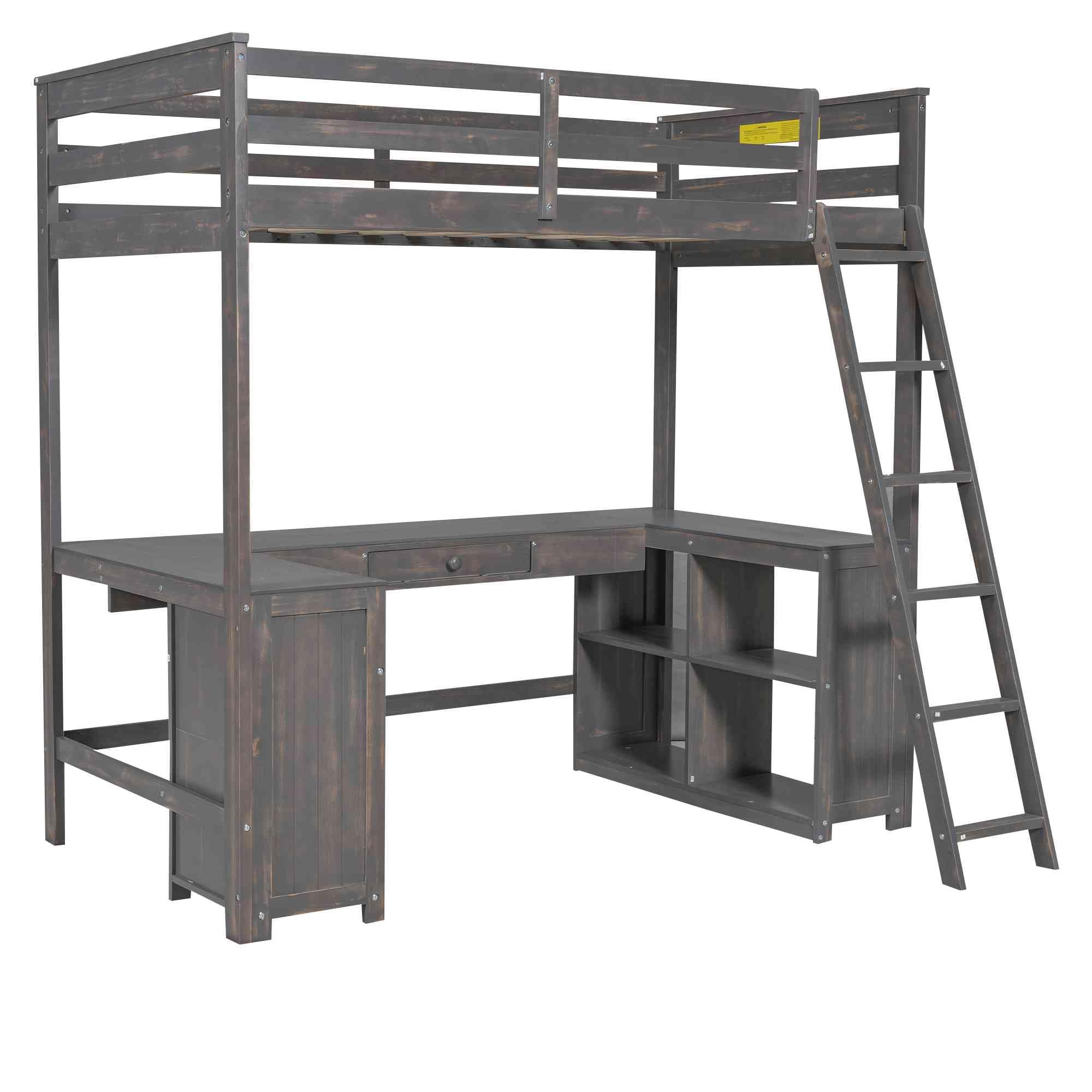 Twin Loft Bed with Storage & Desk - Solid Wood Space Saver for Kids Bedroom & Dorm