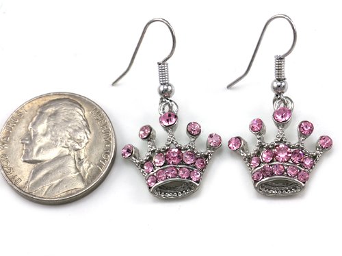 Light Pink Tiara Crown Dangle Drop Earrings - Elegant Fashion Jewelry for Women | Perfect for Weddings, Prom, Parties & Special Occasions