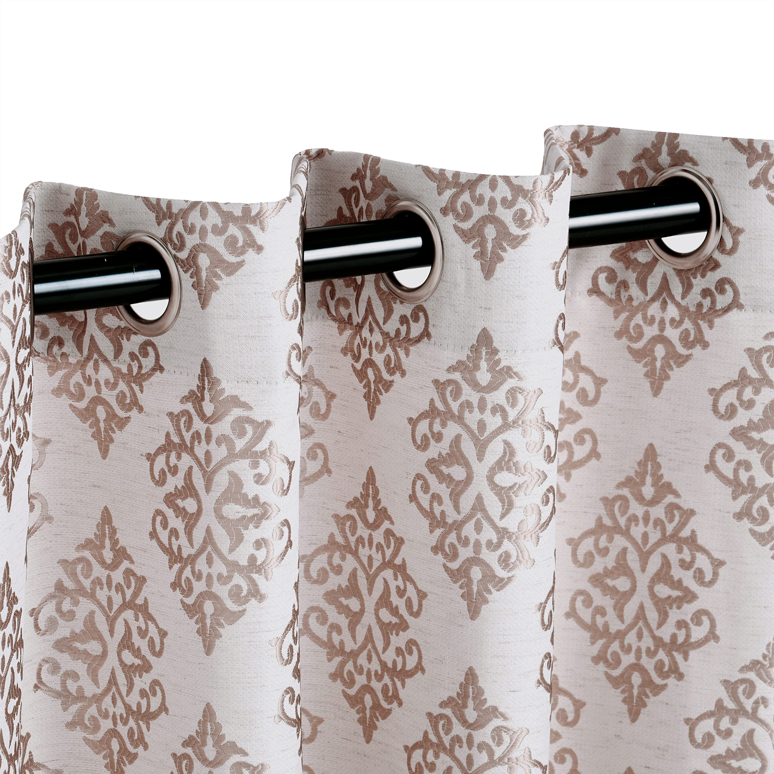 BNM Jacquard Embroidered Curtains Set of 2 - 52x84 Inch Damask Window Drapes with 8 Brass Grommets for Kitchen, Bedroom, Living Room & Office | Elegant Venetian Style Formal Window Treatments for Home Decor