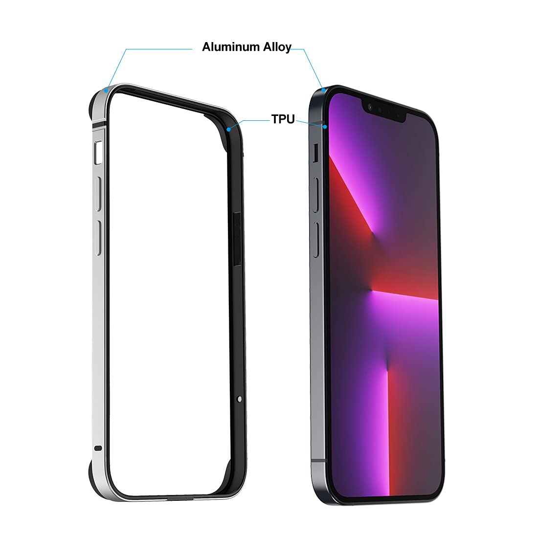 Slim Thin iPhone 13 Mini Case 5.4 Inch - Metal Bumper with Soft TPU Inner Shell | No Signal Interference | Wireless Charging Compatible | Silver | Perfect for Everyday Use, Office & Travel Protection