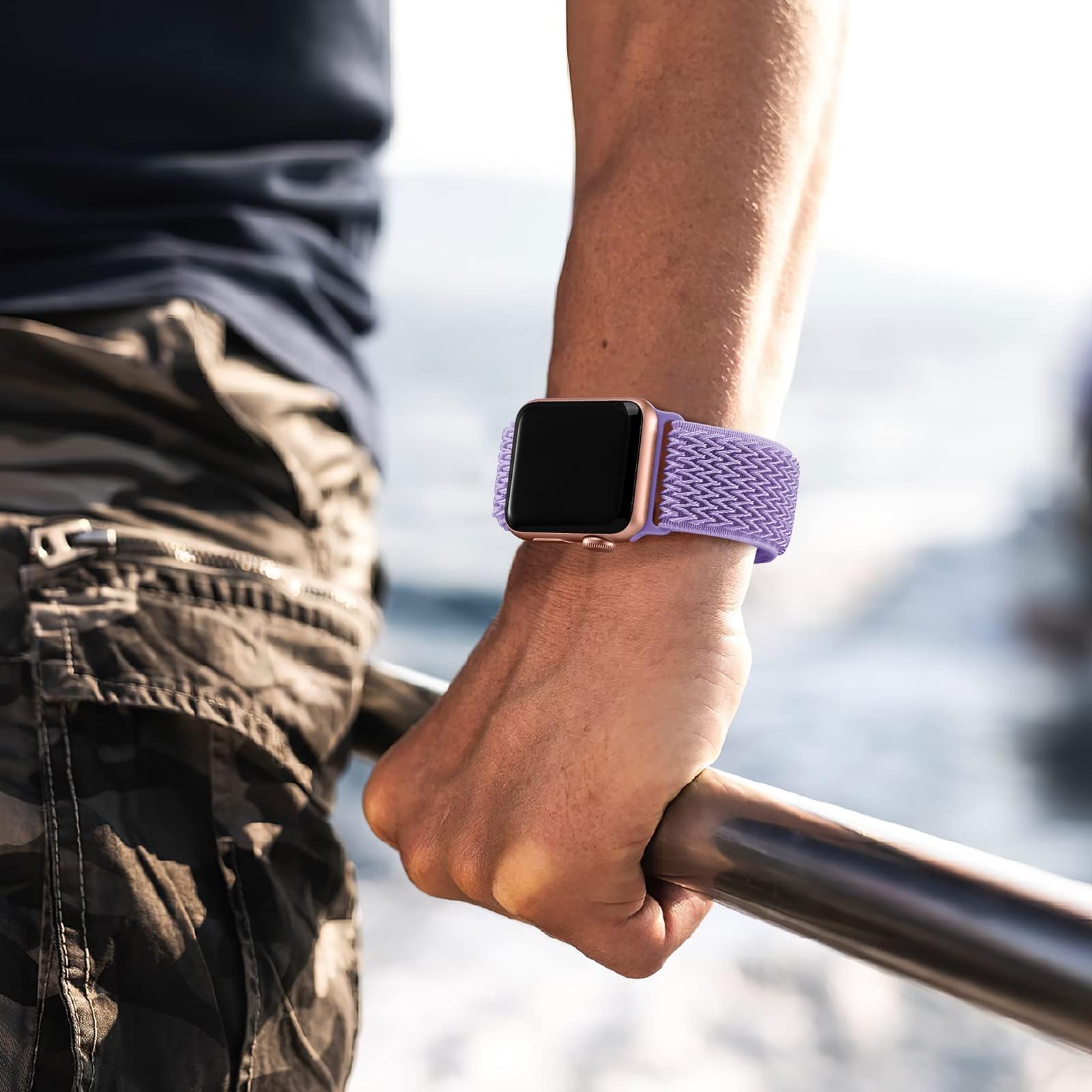 Lerobo Stretchy Nylon Solo Loop Sport Band Compatible with Apple Watch Series 10/9/8/7/SE/6/5/4/3/2/1 (44mm 45mm 46mm 49mm) - Soft Breathable Adjustable iWatch Band for Women & Men - Perfect for Workouts, Running & Daily Wear - Lavender