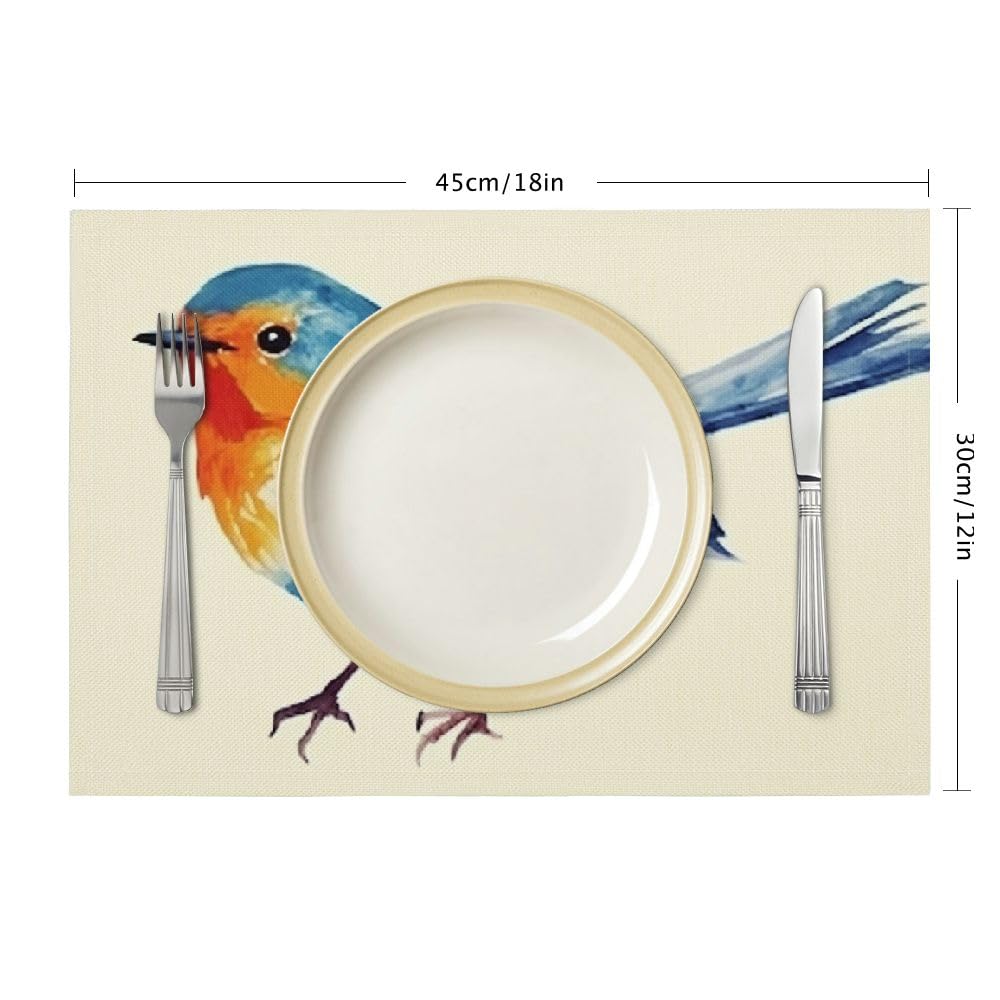 Yellow Floral Bird Placemats Set of 4 - 18x12 Inch Washable Linen Burlap Table Mats with Heat Insulation for Dining & Kitchen - Elegant Double-Layer Floral Table Decor for Home, Parties & Outdoor Dining