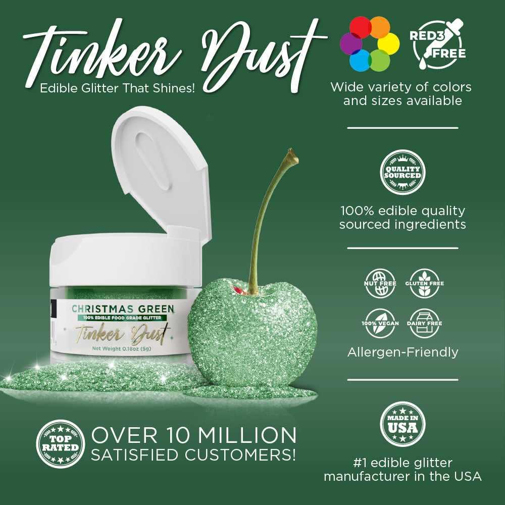Christmas Green Edible Glitter for Baking & Cake Decorating | Tinker Dust® 5g Food Safe Sparkle Dust | Perfect for Holiday Cookies, Cupcakes & DIY Crafts