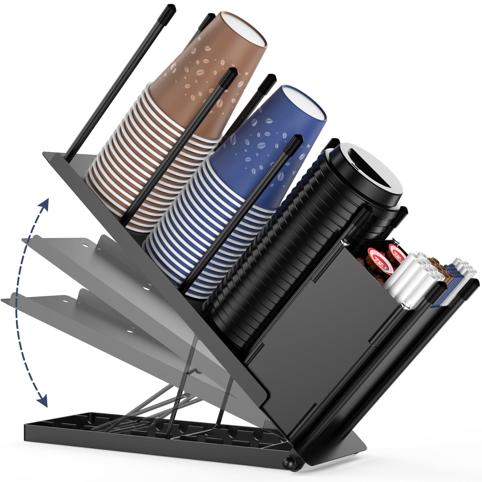 Adjustable Height 9-Level Metal Coffee Cup Holder - Large Capacity Countertop Organizer for Coffee Bar Accessories | Perfect for Kitchen, Office & Coffee Shop Storage