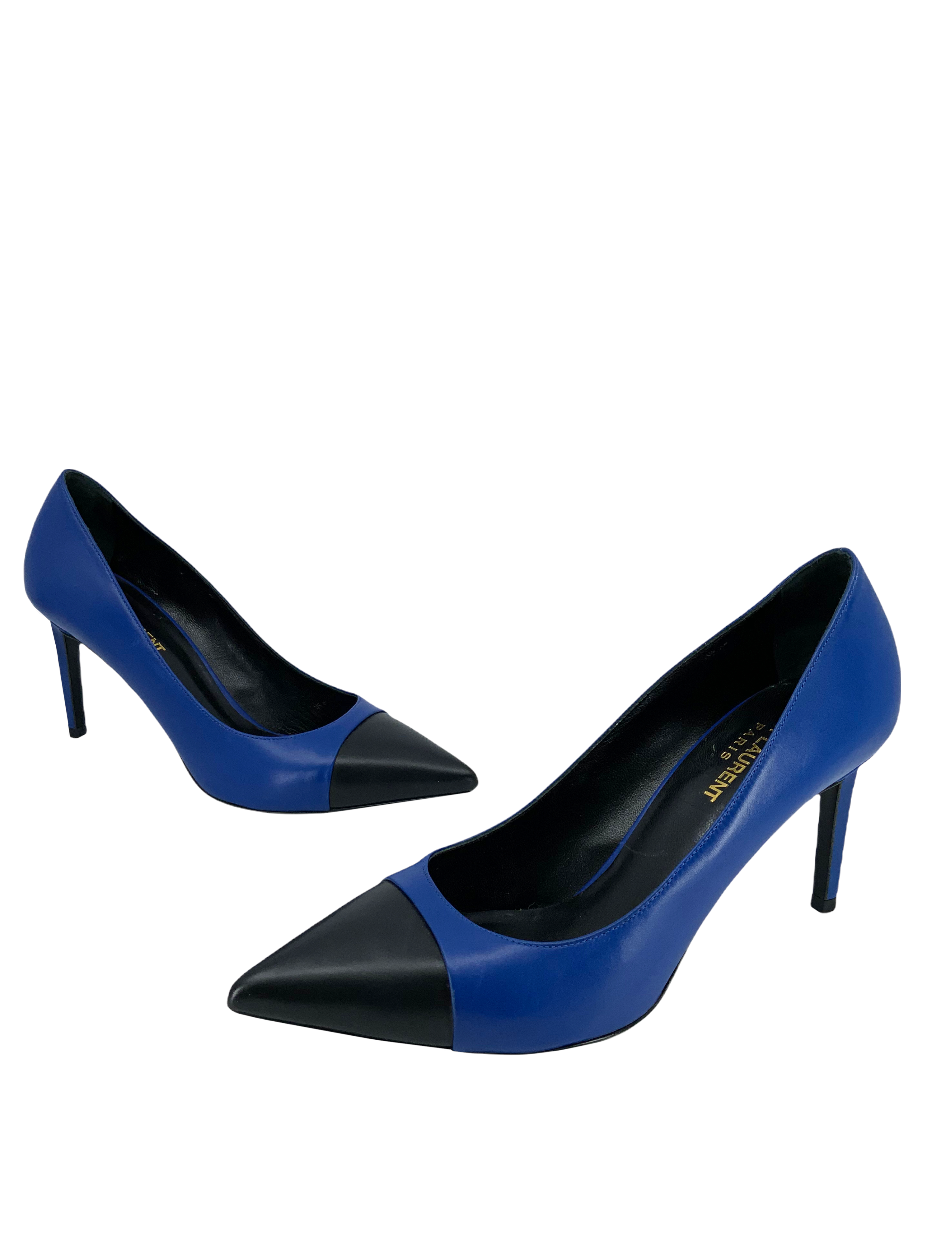 Saint Laurent Bi-Color Cap Toe Pumps Women's Size 8 | Luxury Designer Heels for Office, Party & Special Occasions
