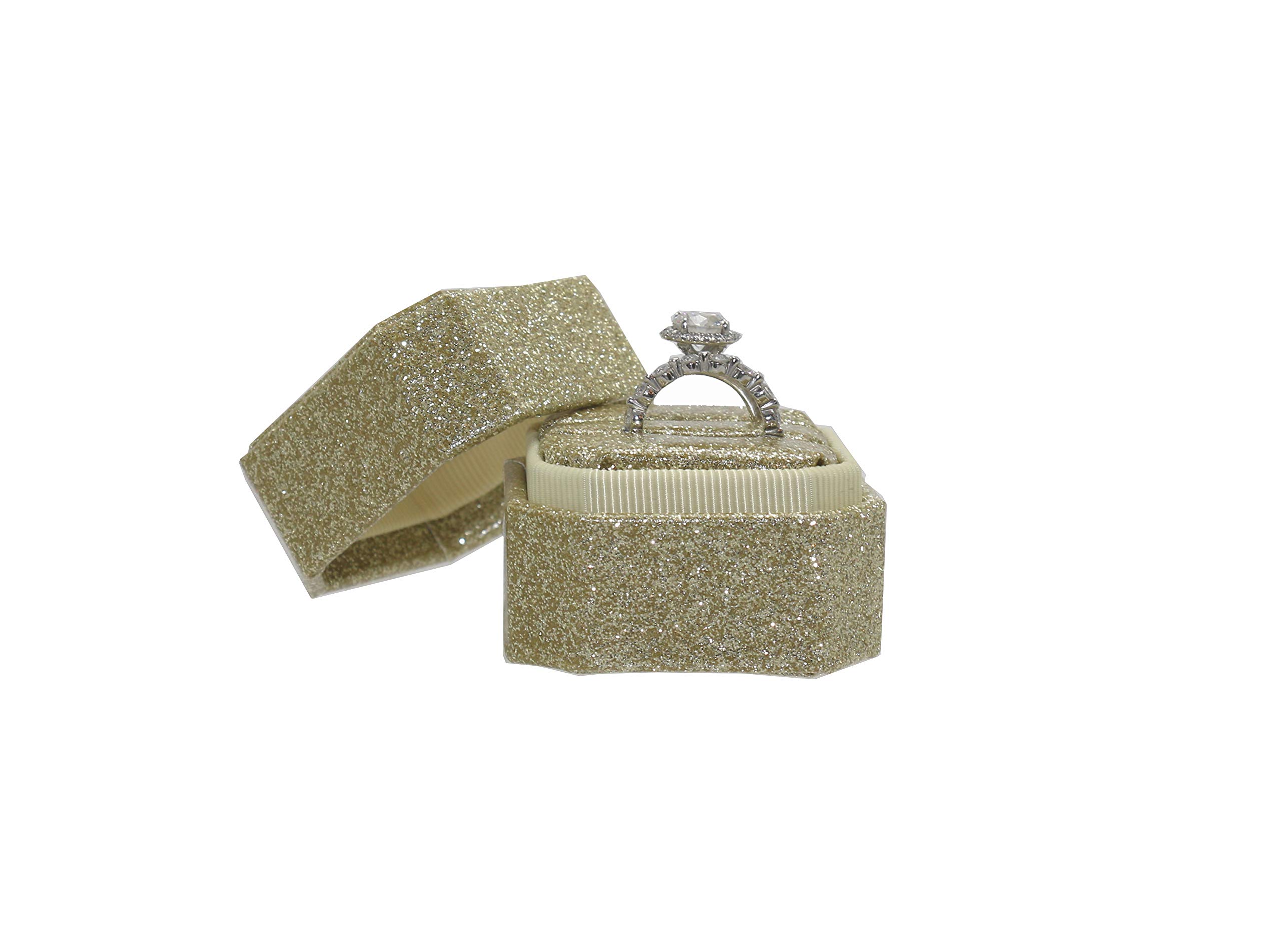 Vintage Velvet Ring Box - Light Gold Glitter for Jewelry Storage & Gifting