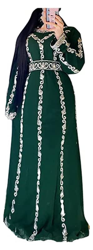 ADIBA CREATION Moroccan Kaftan Dress for Women - Elegant Dubai Farasha Abaya Cover Up, Long Sleeve Maxi Gown, Medium Size, Emerald Green | Perfect for Eid, Wedding, Party & Special Occasions
