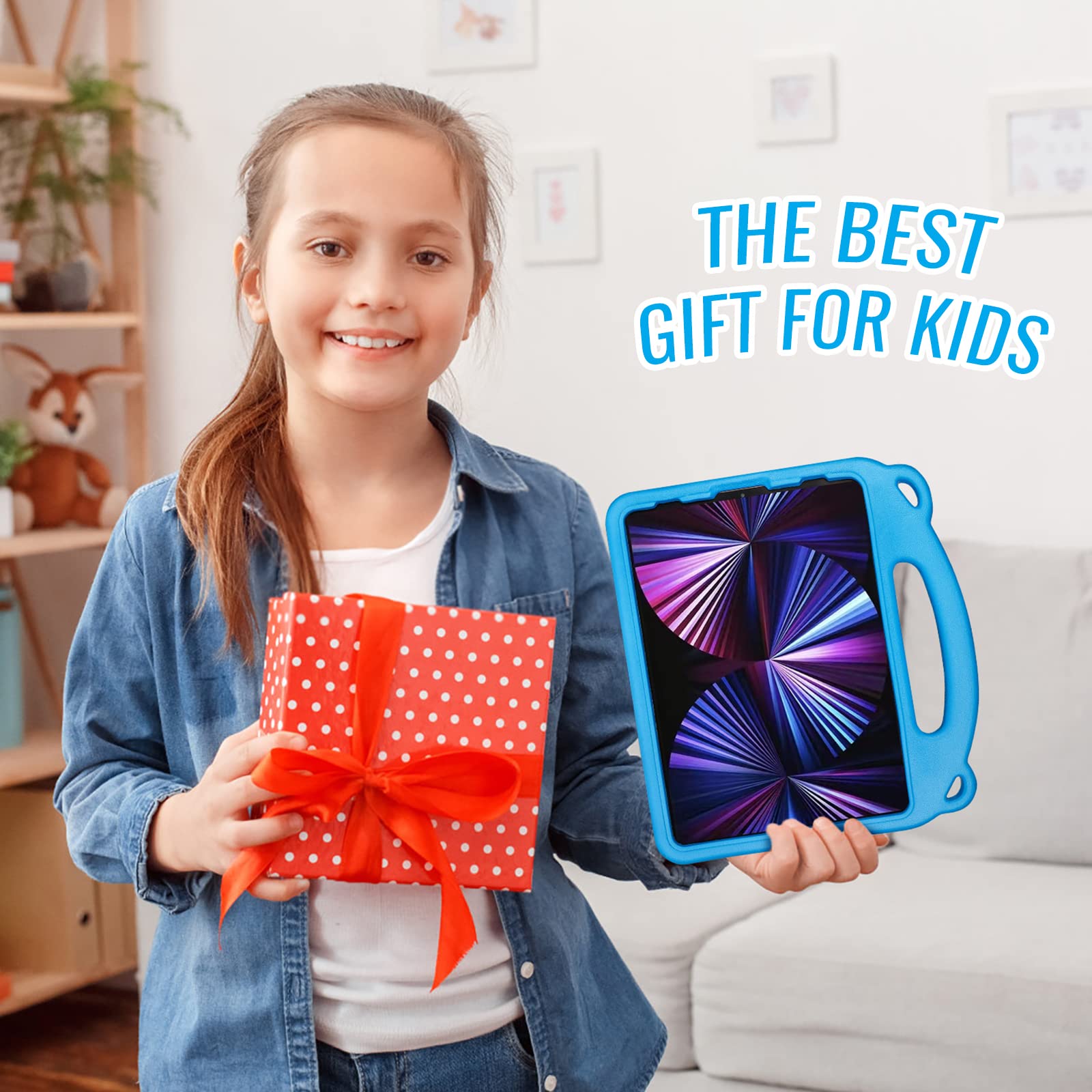 Shockproof Kids iPad Air 4/5 (10.9 Inch 2020/2022) & iPad Pro 11 (2018-2022) Case with Adjustable Shoulder Strap - Durable Protective Cover for School, Travel & Play (Blue)