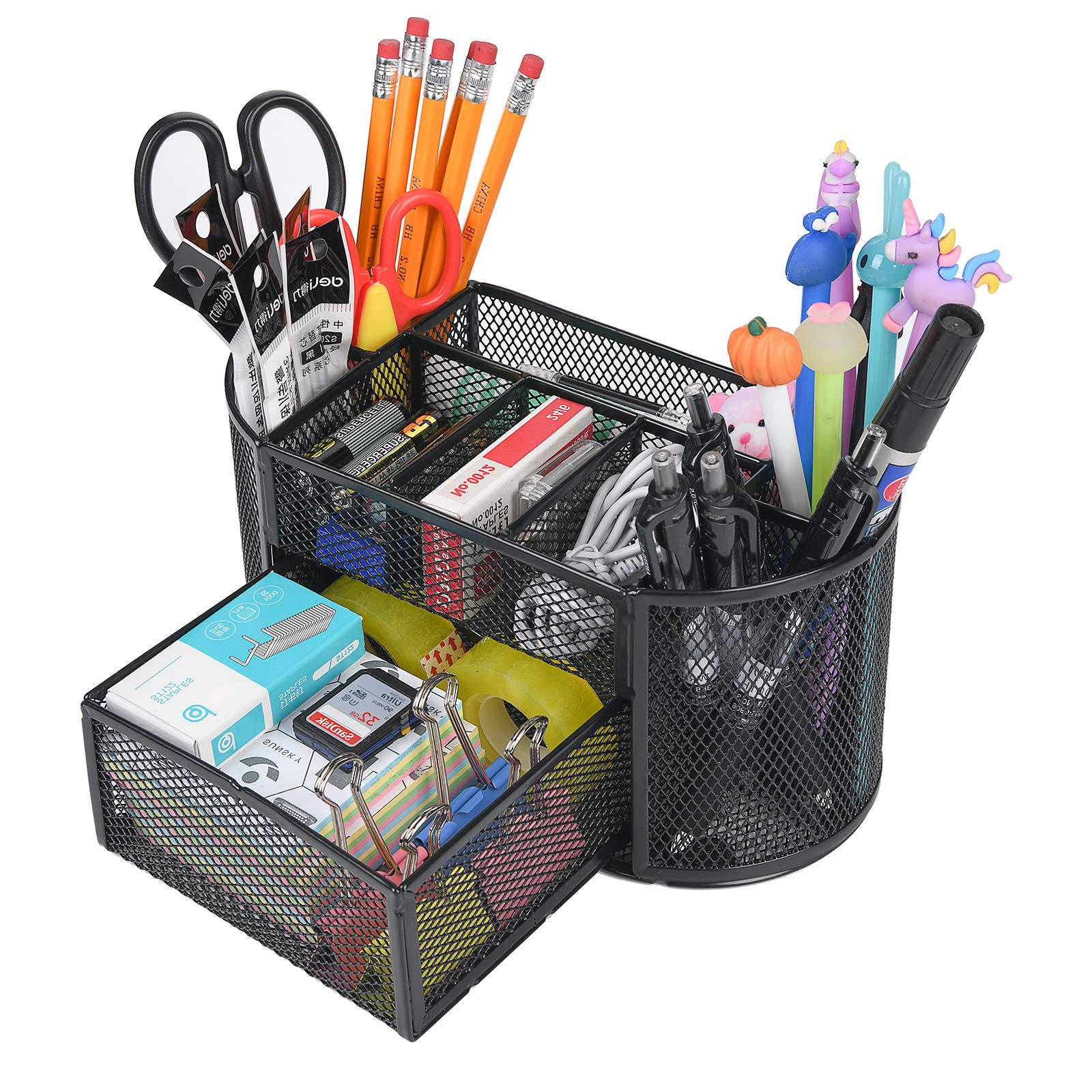 9 Compartment Mesh Desk Organizer - Metal Office Desk Accessories for Scissors, Pens, Post-it Notes & Sticky Notes | Perfect for Home Office, School & Workspace Organization