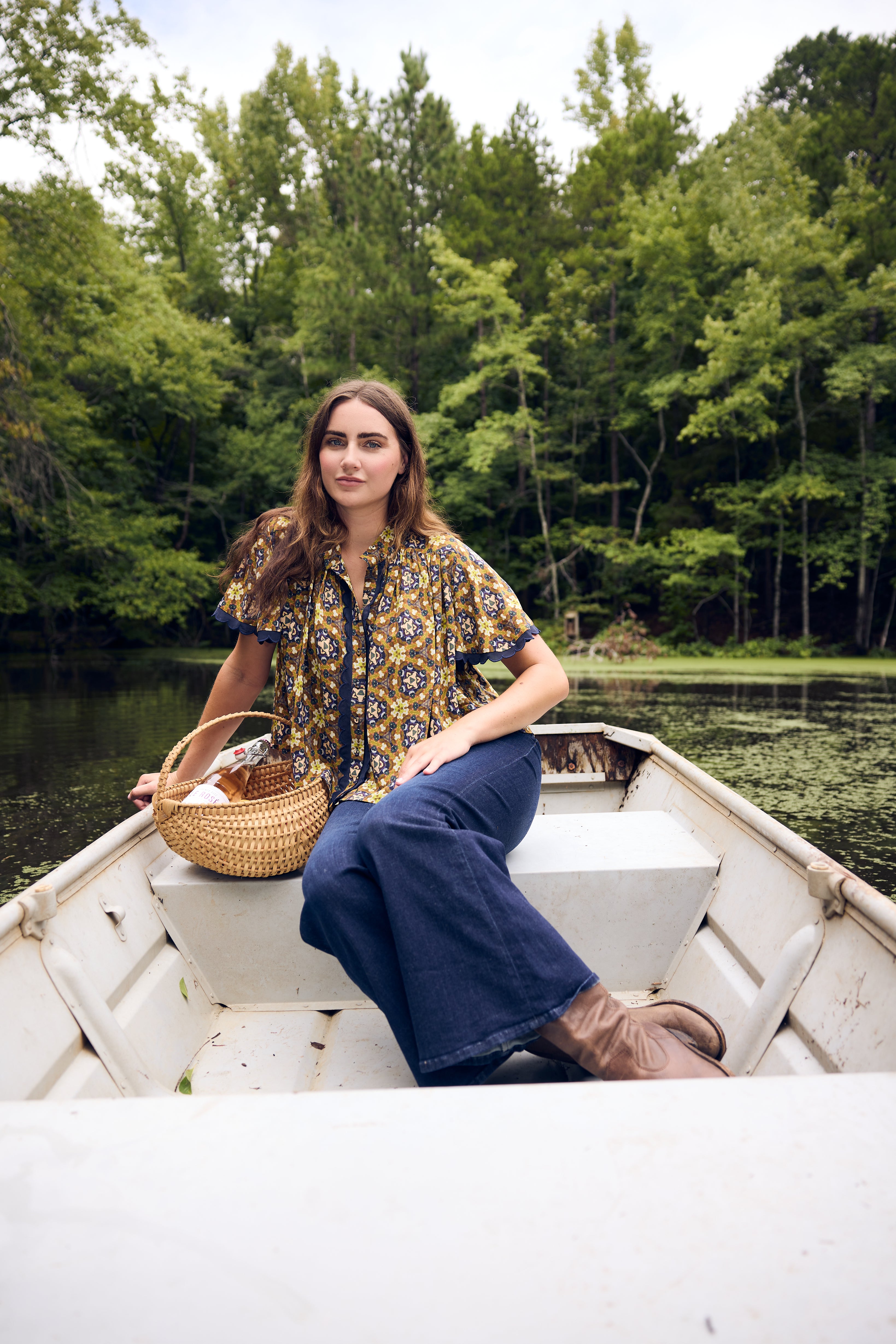Parham Gathered Blouse in Chestnut Swirl - Elegant Women's Tops for Work & Casual Wear | Perfect for Office, Date Night & Everyday Style