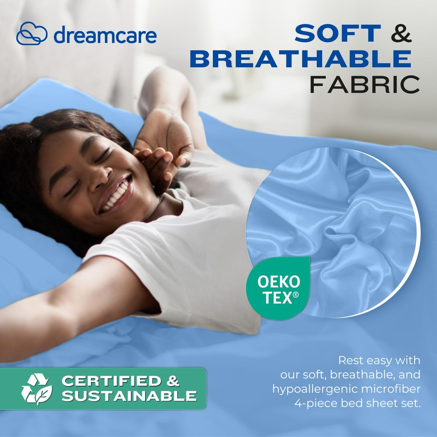 Dreamcare Cooling Full Size Sheet Set - 4pc Soft 100% Brushed Polyester Bed Sheets with Deep 15