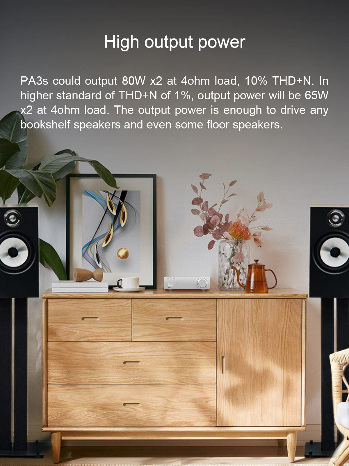 Topping PA3s Fully Balanced Class D Amplifier - 80W x 2 Power, MA12070 Chip, RCA/TRS Inputs - Perfect for Home Audio & Studio Use with DX3Pro+ (Black)