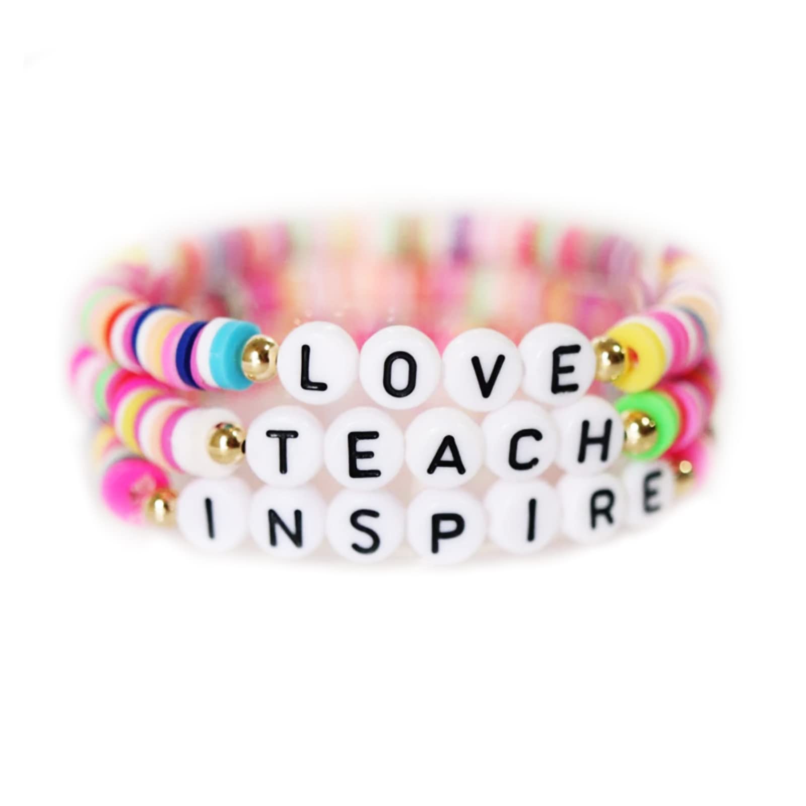 Beaded Teacher Bracelet for Women - Inspirational Teacher Appreciation Gift with Love Teach Inspire Charms - Perfect for Teacher's Day, Retirement, Thank You Gifts & Classroom Appreciation