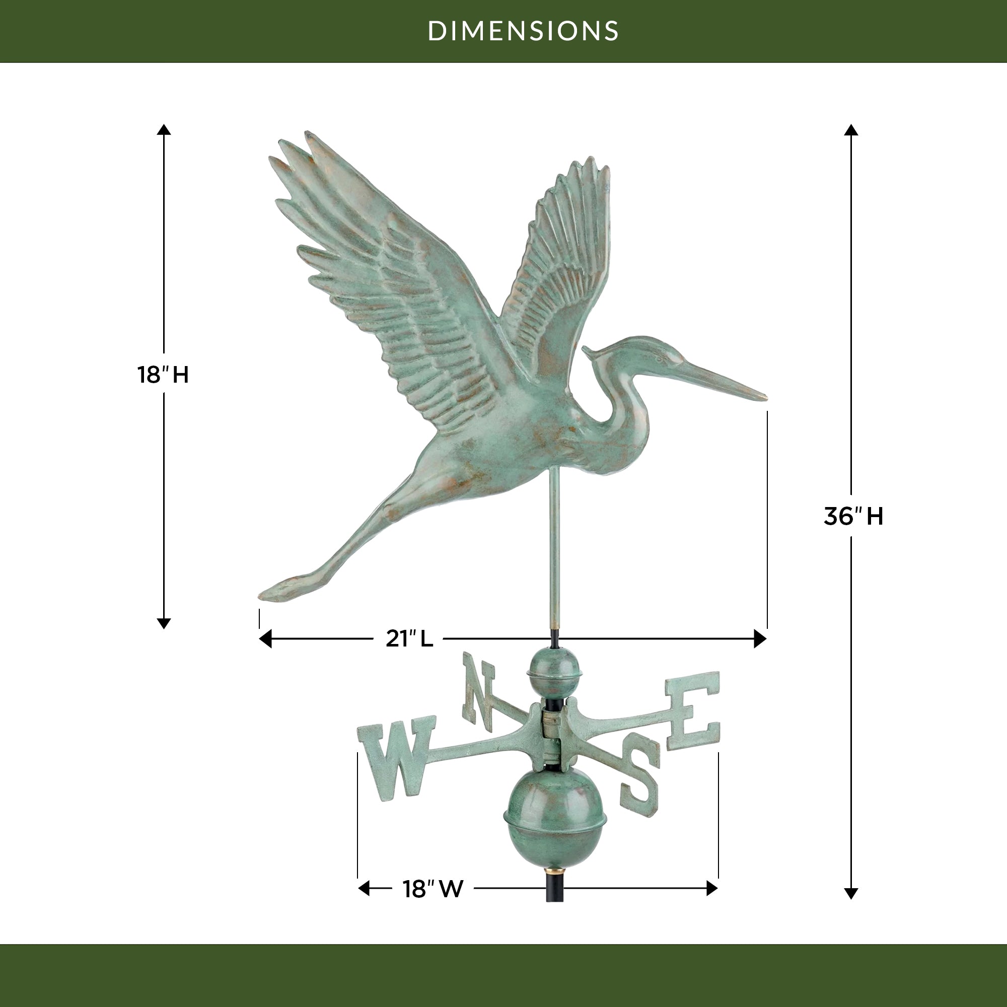 Elegant Blue Heron Weathervane for Outdoor Garden Decor - Handcrafted Metal Weather Vane for Roof, Yard, or Barn - Perfect for Farmhouse, Cottage, and Coastal Home Styles