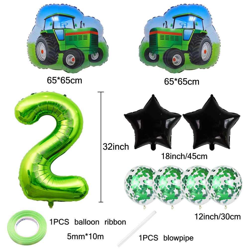 Jumbo 32 Inch Green Number 2 Tractor Foil Balloons - Farm Theme Birthday Decorations for 2nd Birthday Party, Baby Shower & Kids Celebration - Perfect for Outdoor Decor, Photo Backdrops & Party Centerpieces