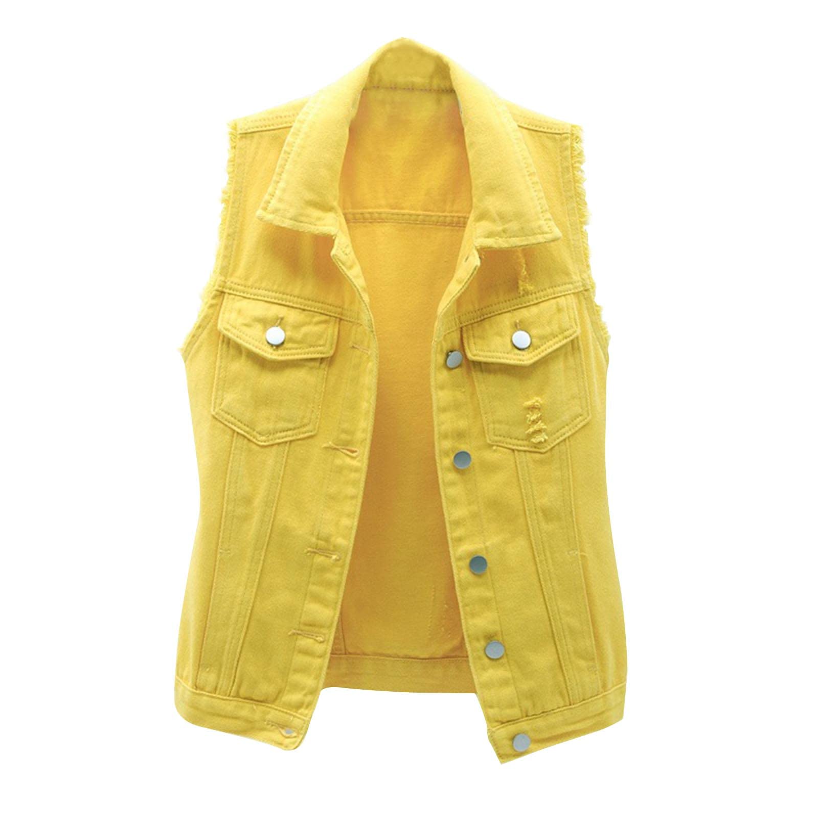 Women's Sleeveless Denim Jacket - Casual Button Down Vest Coat, Solid Blue Outerwear for Spring & Fall | Soft Pullover Trendy Blazer for Streetwear, Date Night & Office Outfits