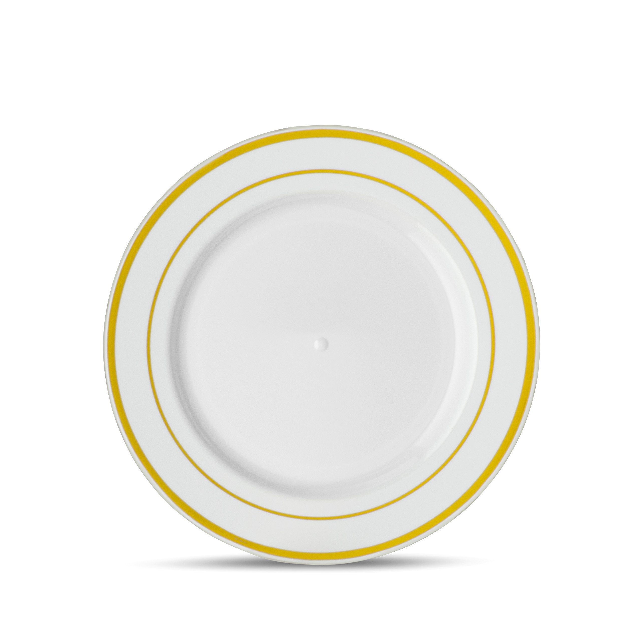 Laura Stein Premium 40-Piece Plastic Dinnerware Set - 20 White & Gold Rimmed 10.75