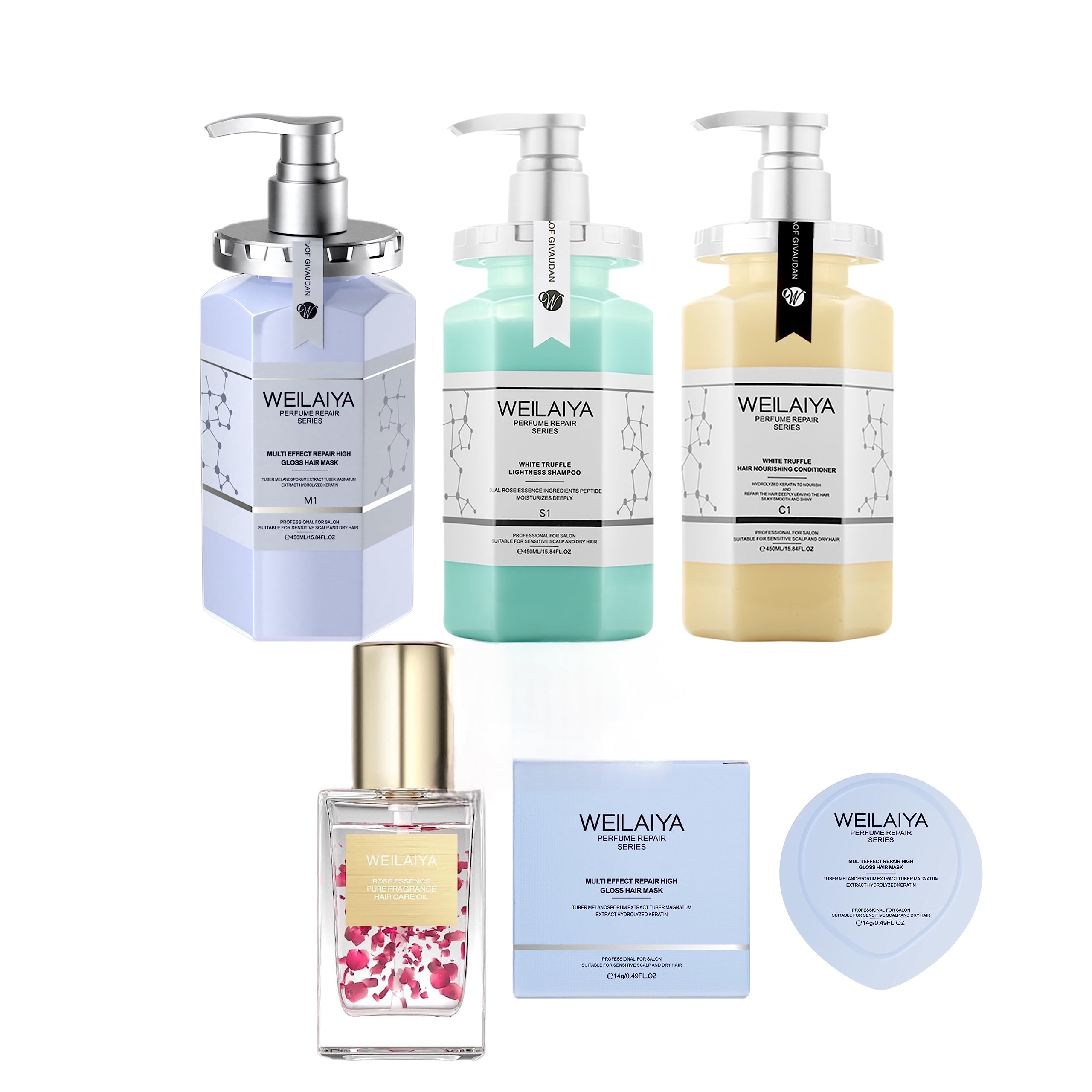 Weilaiya Truffle Shampoo and Hair Mask Set with Free Rose Essence Hair Oil - Sulfate-Free Hair Care for Dry, Damaged Hair - Salon Quality Treatment for Shine & Repair at Home