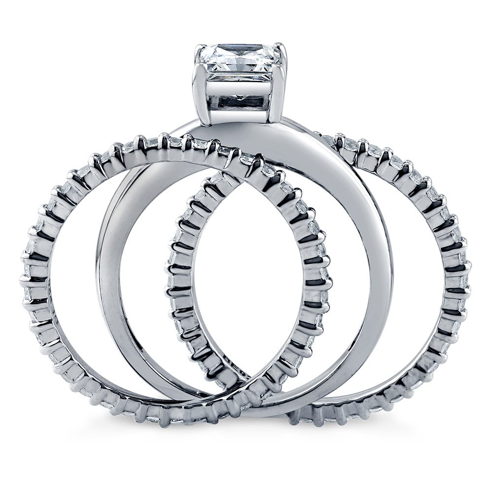 Sterling Silver 1 Carat Princess Cut Cubic Zirconia Engagement Ring Set for Women - Solitaire Wedding Band, Rhodium Plated Size 4-10 - Perfect for Proposals, Anniversaries & Special Occasions