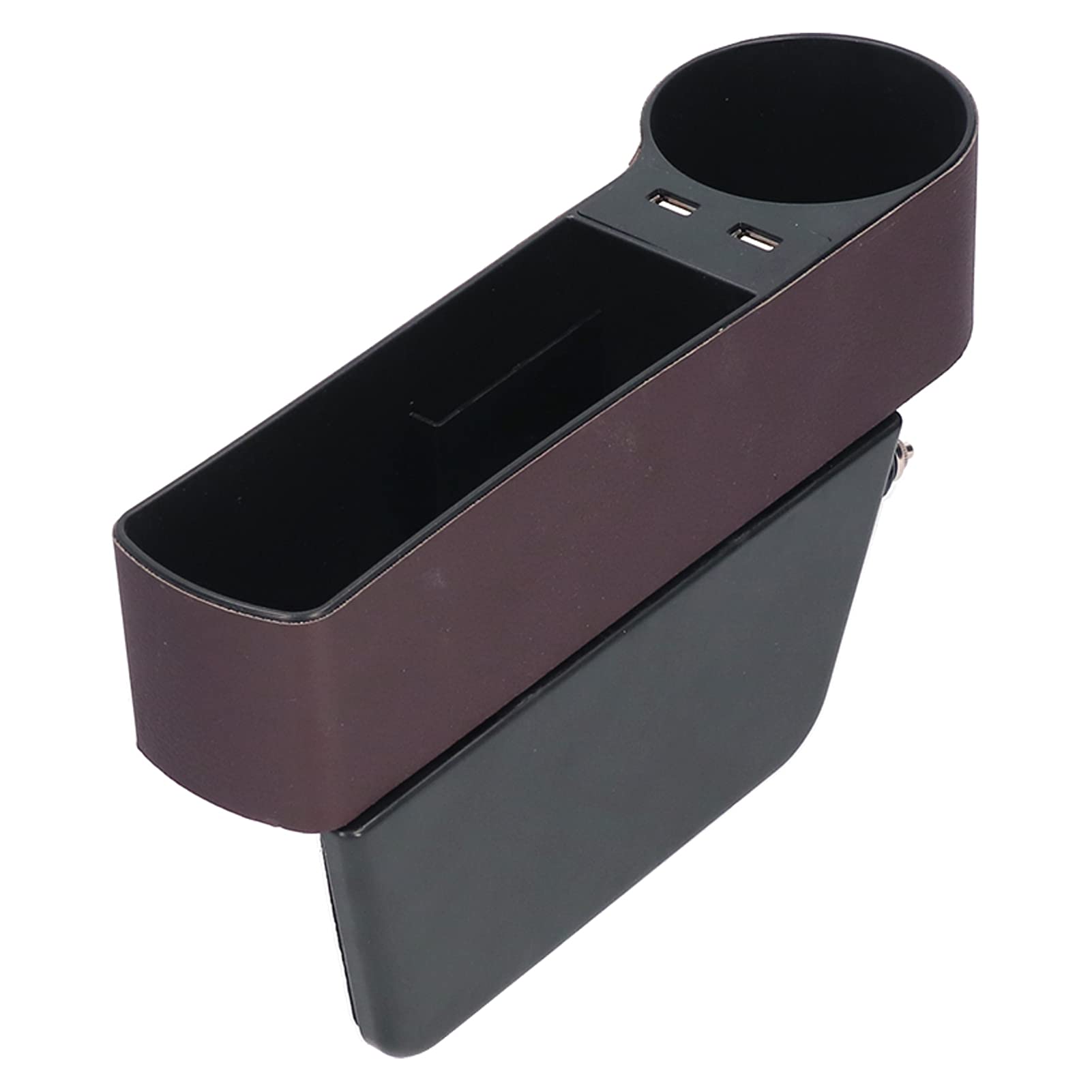 Premium Car Seat Gap Filler Organizer - Multifunctional Auto Console Storage Box with Cup Holders & Hooks | Perfect for Holding Drinks, Phones, Sunglasses & Small Essentials (Brown) | Ideal for Road Trips, Daily Commutes & Family Travel