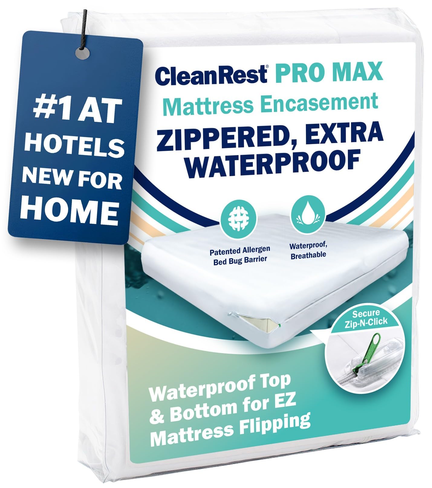 CleanRest PRO Max Mattress Encasement - Zippered Waterproof Bed Bug Protector with Patented Zip-N-Click Closure | King Size | Hypoallergenic & Dust Mite Proof | Perfect for Allergy Sufferers, Frequent Mattress Flippers & Home Protection