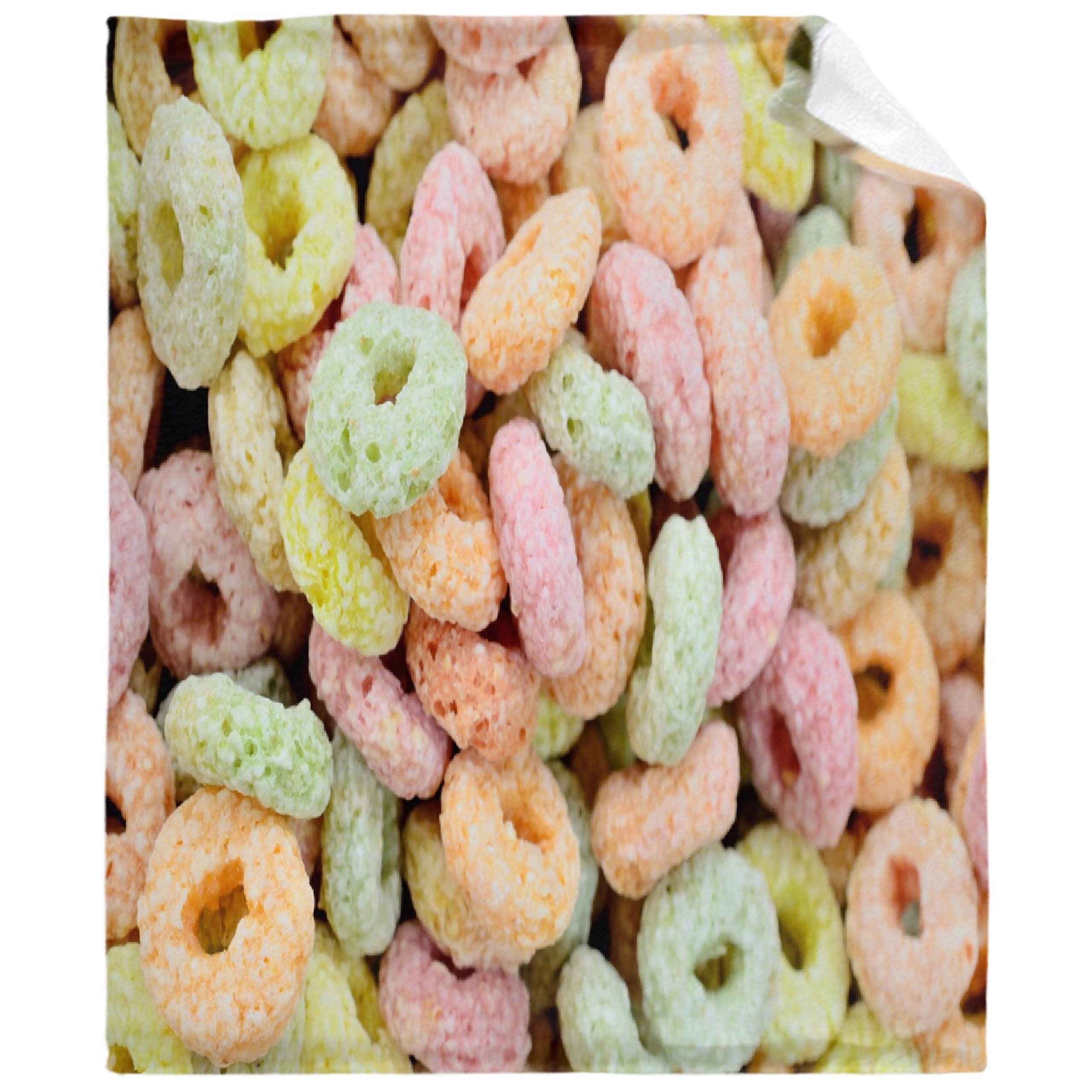 Soft Fleece Fruit Hoops Cereal Throw Blanket - XL 120x90 Inch Cozy Lightweight Blanket for Bed, Sofa & Couch - Perfect Christmas Birthday Gift for Women, Men, Kids & Family - Great for Snuggling, Movie Nights & All-Season Comfort