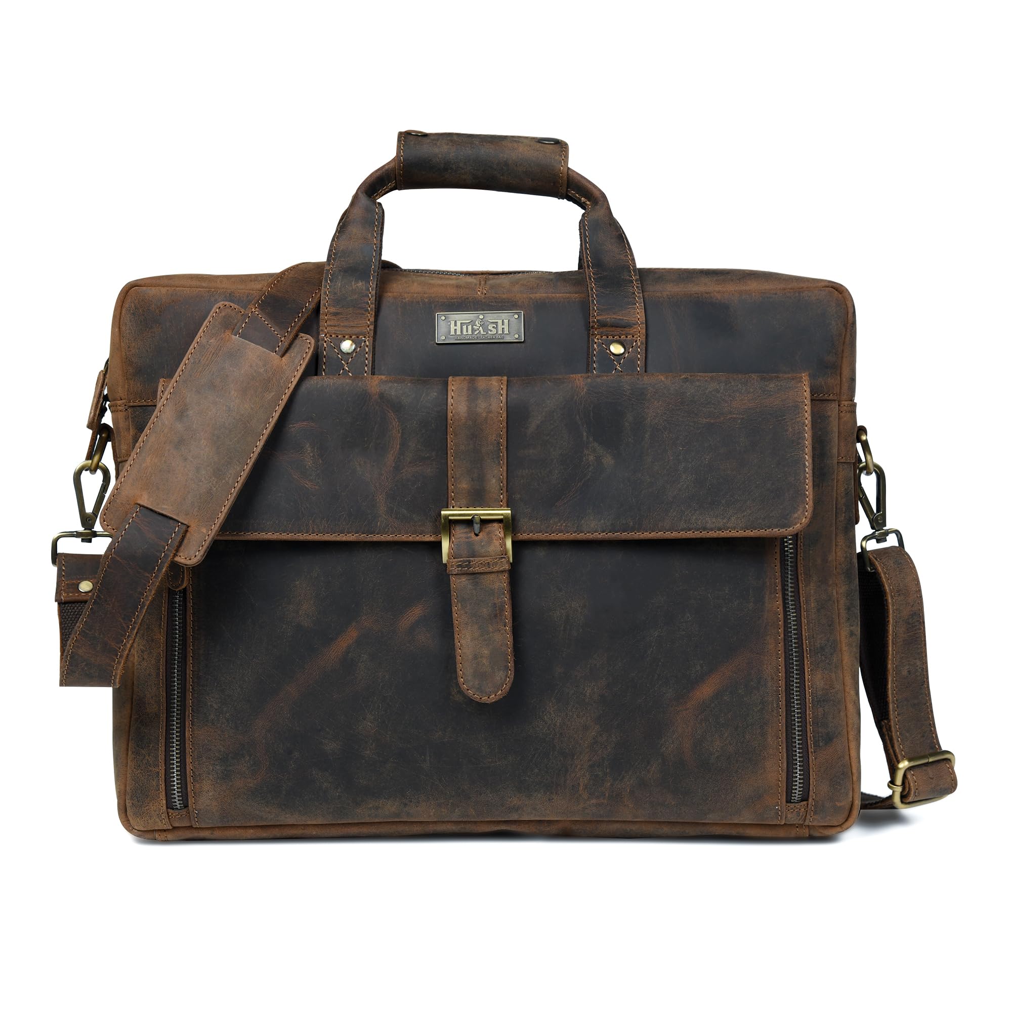 Premium Genuine Leather Briefcase for Men - 17 Inch Laptop Bag for Business & Office - Professional Work Bag for MacBook, Business Travel & Daily Commute