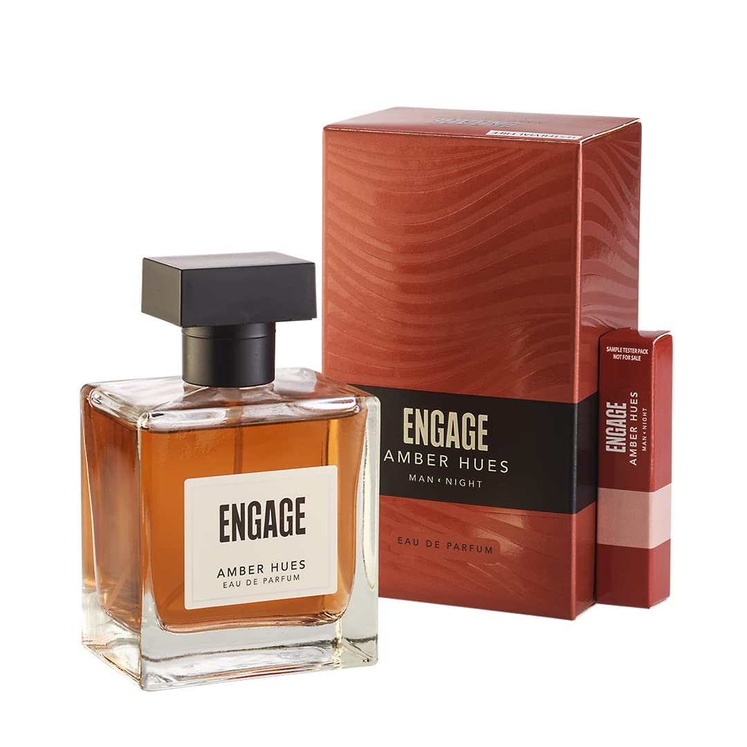Engage Amber Hues Cologne for Men - Long Lasting Amber & Warm Woody Fragrance - 100ml Eau de Parfum with Free 3ml Tester - Perfect for Date Nights, Special Occasions & Gifts for Him