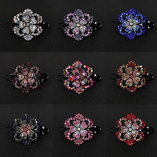 ZEMANIA Rhinestone Hair Claw Clips for Women - Sparkling Crystal Flower Hair Barrettes, Non-Slip Decorative Hair Bun Clips (2-Pack) - Perfect for Parties, Weddings & Everyday Glam