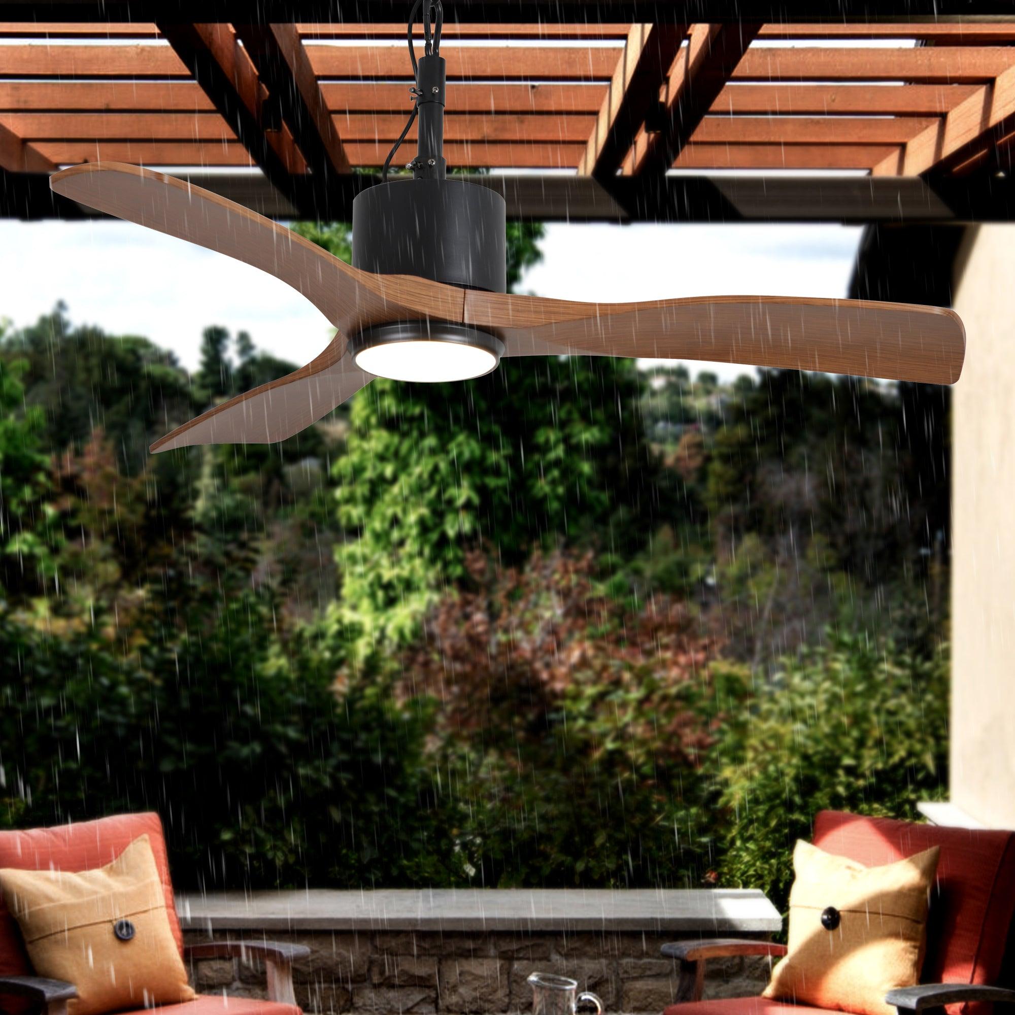 42 Inch IP65 Rated Outdoor Ceiling Fan with LED Light - Modern Black Design, Dniester DC Motor, Hanging Buckle & Downrod - Perfect for Patio, Deck, Pergola and Outdoor Living Spaces