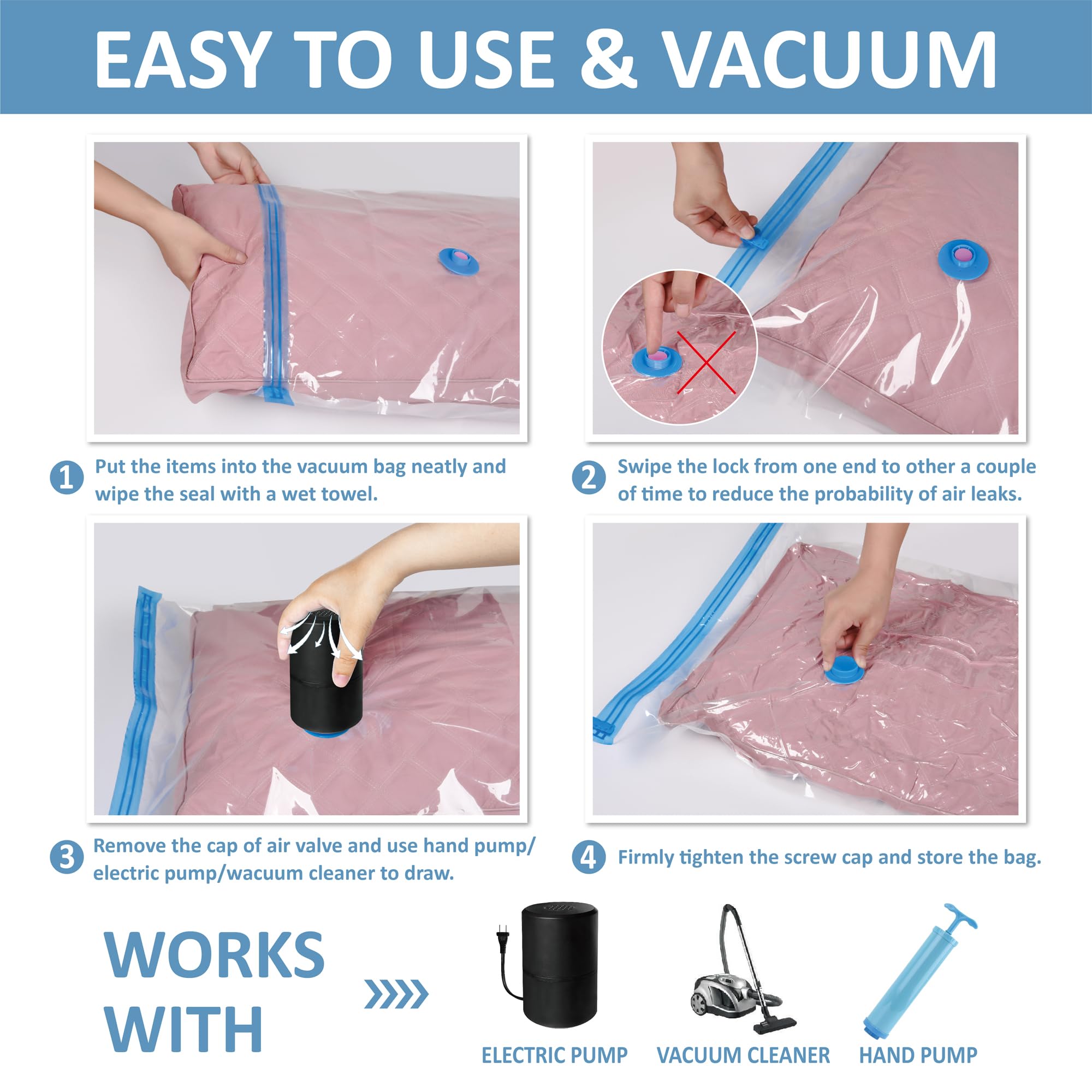 24 Pack Vacuum Storage Bags with Electric Pump - Jumbo/Large/Medium/Small Space Saver Bags for Clothes, Comforters, Pillows, Blankets | Perfect for Seasonal Storage, Travel & Home Organization