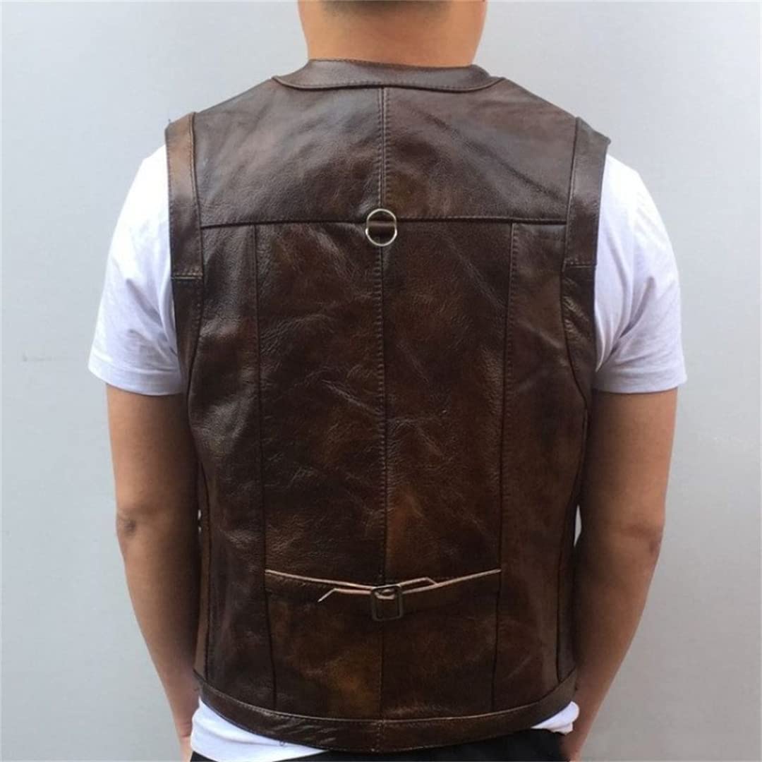 Men's Multi-Pocket Leather Vest - Thick Motorcycle Waistcoat with Zipper, Sleeveless Jacket for Bikers & Outdoor Enthusiasts | Perfect for Riding, Travel & Casual Wear
