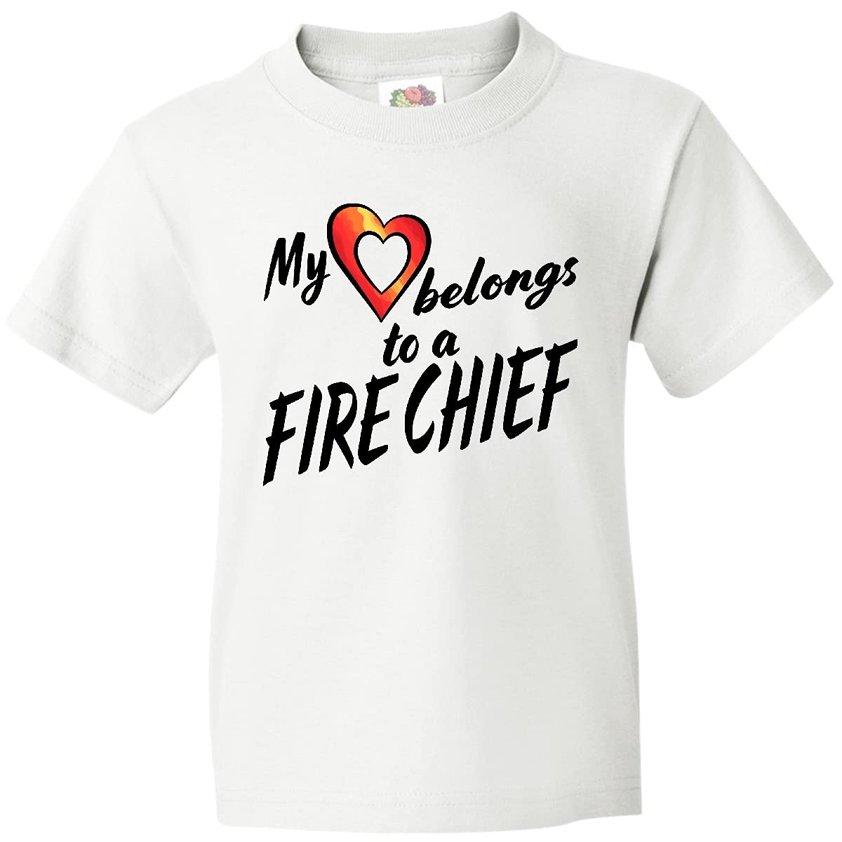 inktastic My Heart Belongs to a Fire Chief T-Shirt - Red Heart Youth Tee for Firefighter Appreciation & Family Events