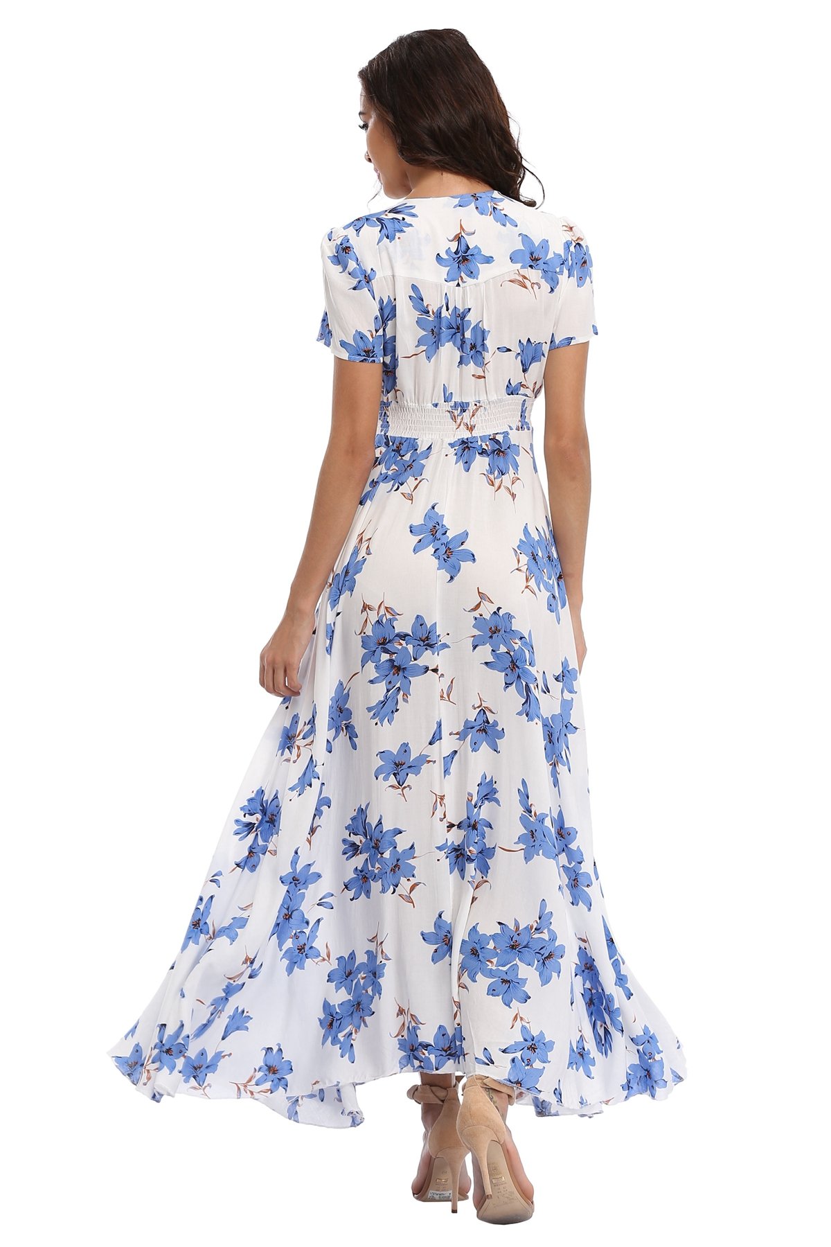 Boho Floral Maxi Dress for Women - Summer Button Up Beach Dress with Side Slit & Flowy Design | Perfect for Beach Parties, Vacations & Casual Outings