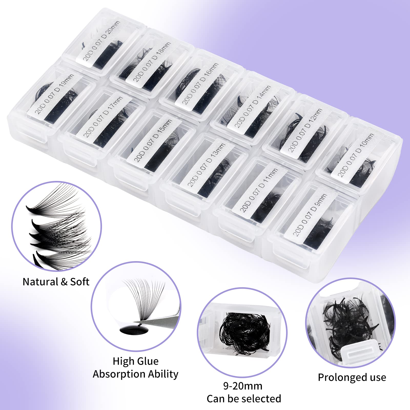 1200PCS Premium Handmade Eyelash Extensions - 20D Volume Lashes 9-20mm Mixed Length, C Curl with Pointed Base for Natural Look | Perfect for Salon Professionals & DIY Lash Artists | Wedding, Party & Daily Wear