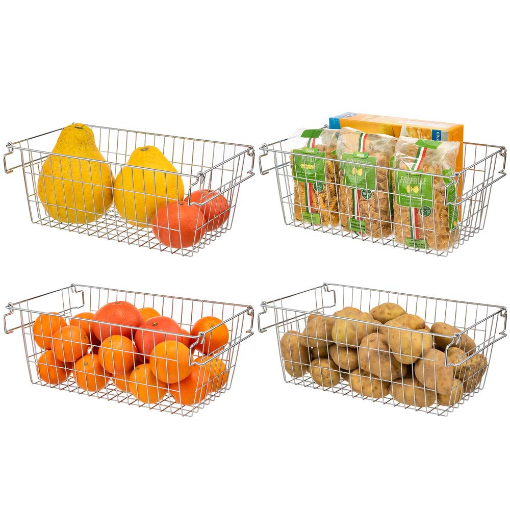 SANNO Stackable Chest Freezer Baskets Organizer - Set of 3 Heavy Duty Wire Storage Bins for Freezer, Pantry & Kitchen Organization - Durable Metal Food Storage Baskets for Fruits, Vegetables & Frozen Foods