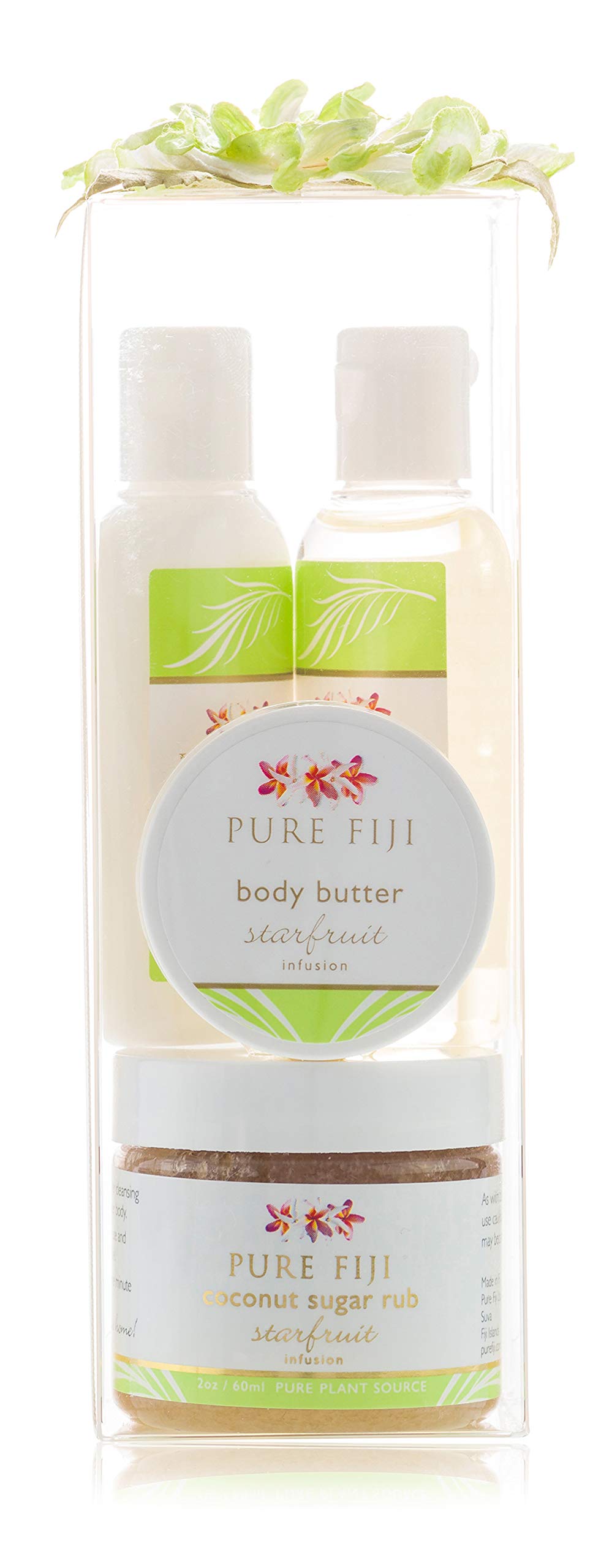 Pure Fiji Spa Gift Set for Women & Men - Luxury Body Care Box with Sugar Scrub, Bath Oil, Body Butter & Lotion (Starfruit Scent) - Perfect for Relaxation, Birthday Gifts & Self-Care Pampering