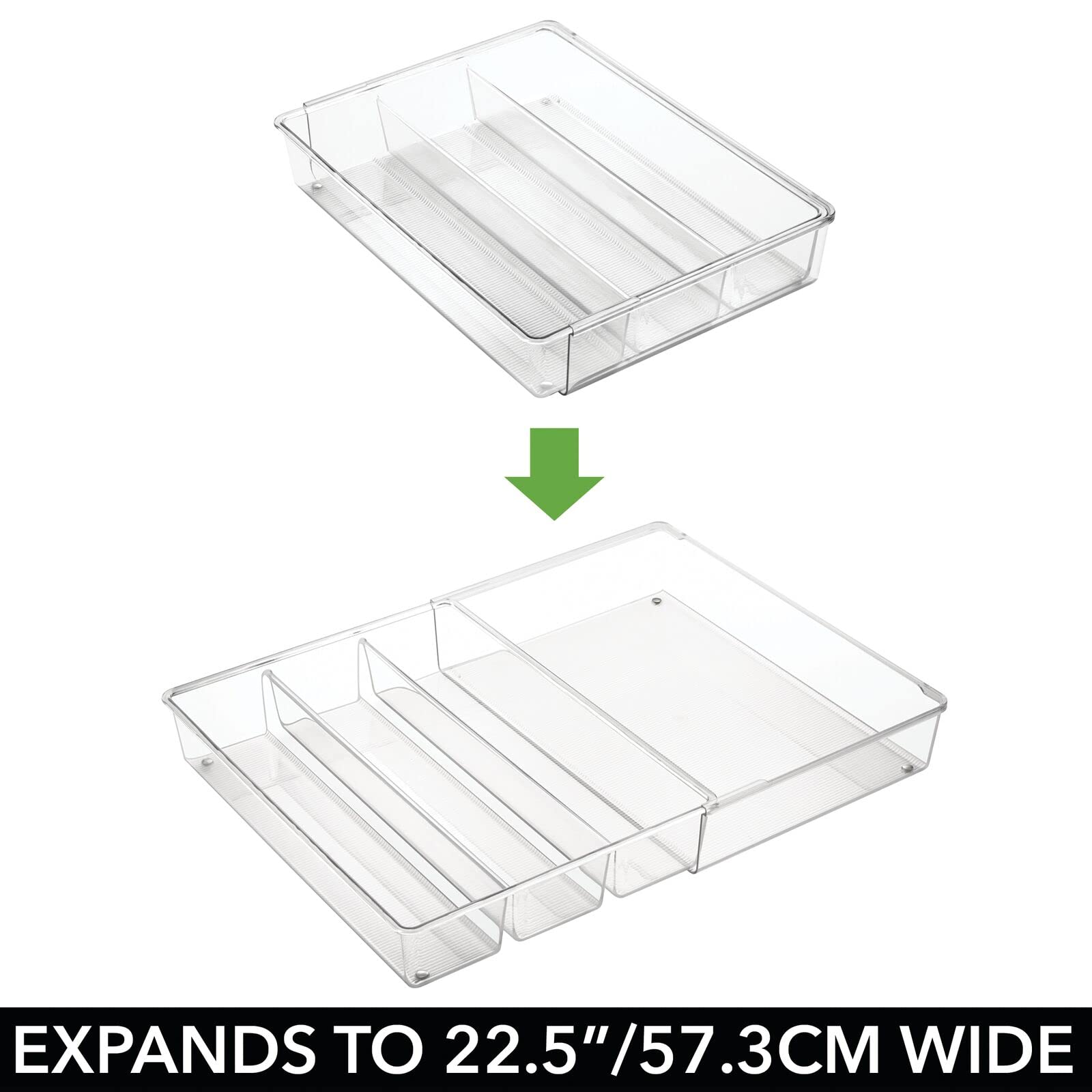 mDesign 4-Pack Clear Plastic Adjustable Expandable Drawer Organizer with 4 Compartments - Kitchen Pantry, Cabinet & Cupboard Storage for Silverware, Utensils, Cutlery - Perfect for Home Organization & Space Saving
