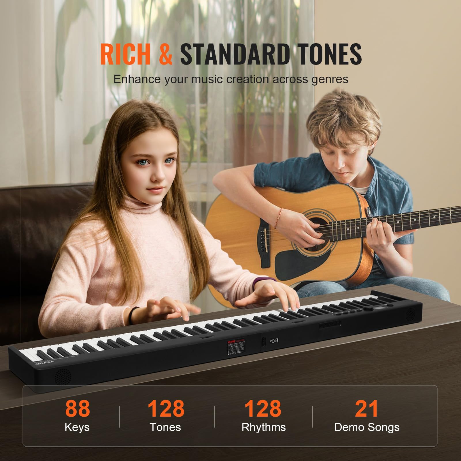 VEVOR 88-Key Portable Digital Piano with Bluetooth, MIDI, Touch Sensitive Keys, Sustain Pedal & Carry Bag - Rechargeable Foldable Keyboard for Beginners, Teens & Adults (Black, BX-20) - Perfect for Home Practice, Music Lessons & Travel Performances