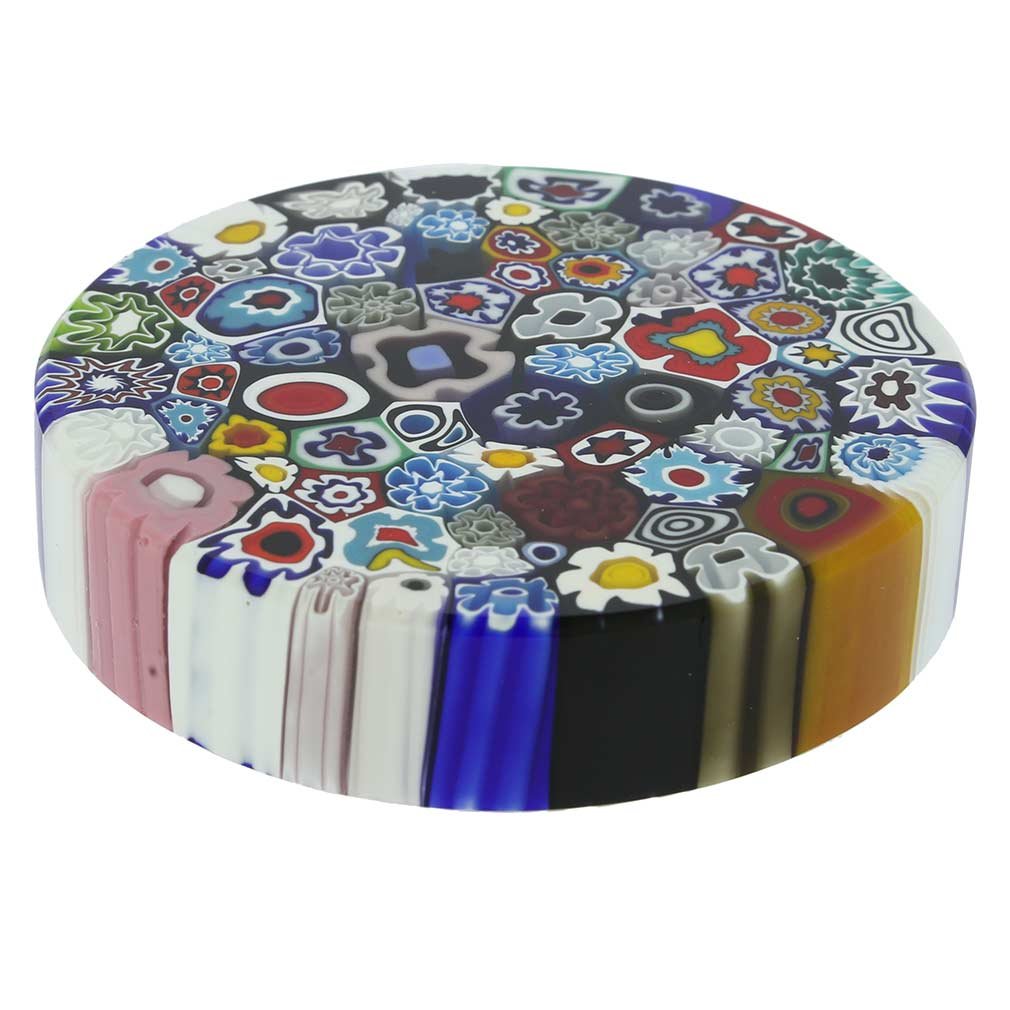 Venetian Murano Glass Millefiori Round Paperweight - Handmade Italian Art Glass Decor for Office Desk, Home Decor & Gift Giving