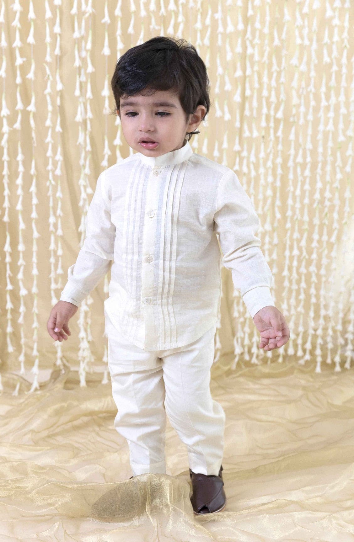 Soft & Stylish Baby Boy Slub Shirt in Cream - Perfect for Playdates, Photos & Everyday Comfort