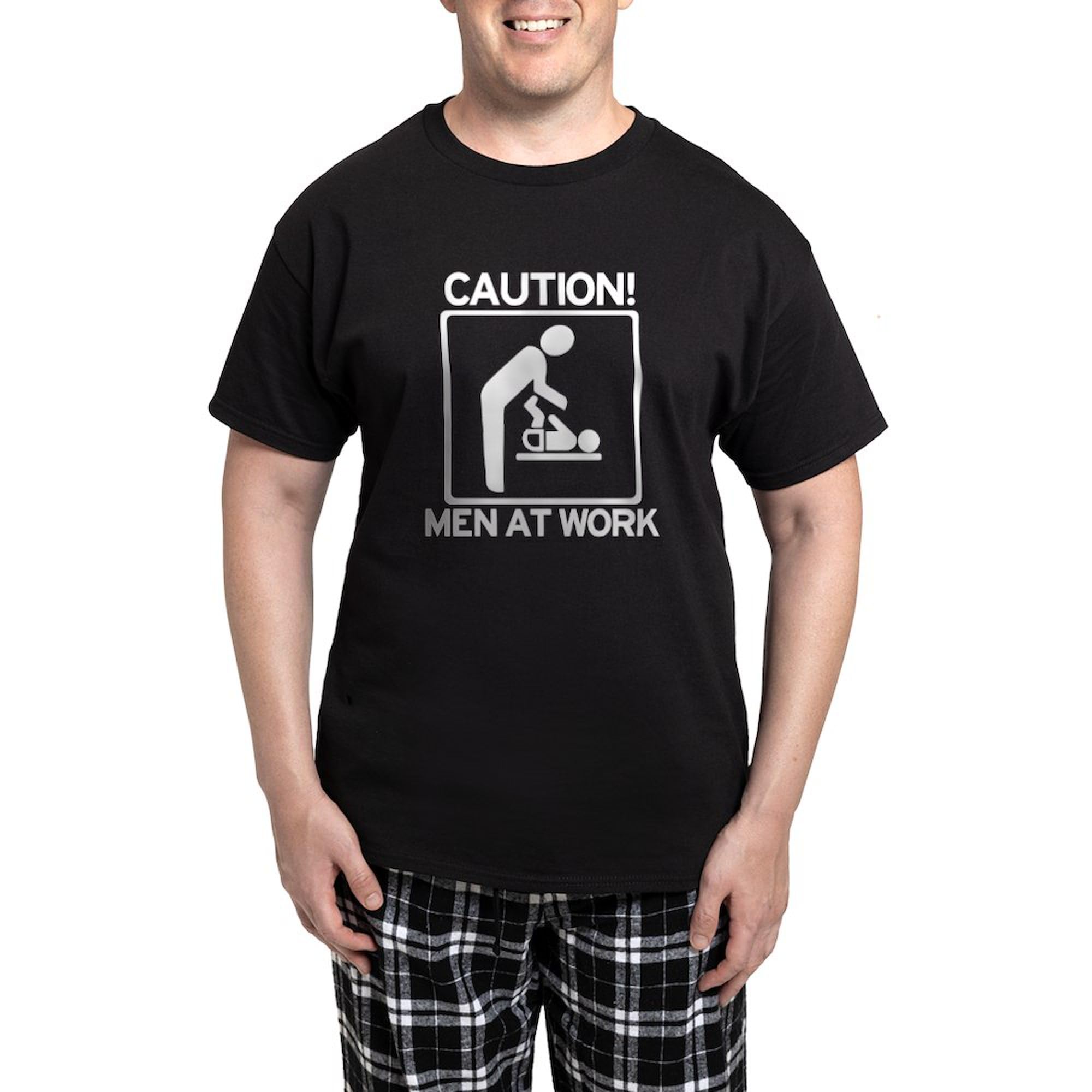 New Dad To Be Caution Men At Work Novelty Pajama Set - Comfortable Dark P Men's Sleepwear PJs for Expecting Fathers | Perfect Gift for Baby Shower & Relaxing at Home