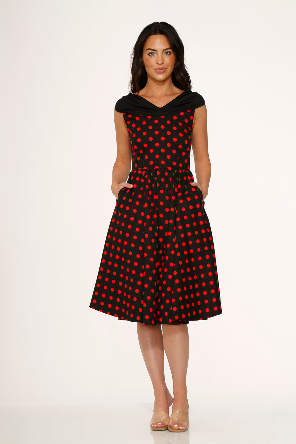 Black & Red Polka Dot Swing Dress - Vintage Style Flowy A-Line Dress for Women | Perfect for Parties, Date Nights & Special Occasions