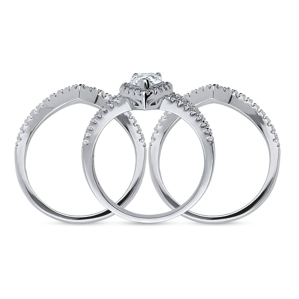 Sterling Silver Pear Cut Cubic Zirconia Halo Engagement Ring Set for Women - Rhodium Plated Wedding Band, Size 4-10 - Perfect for Proposals, Anniversaries & Bridal Jewelry Gifts