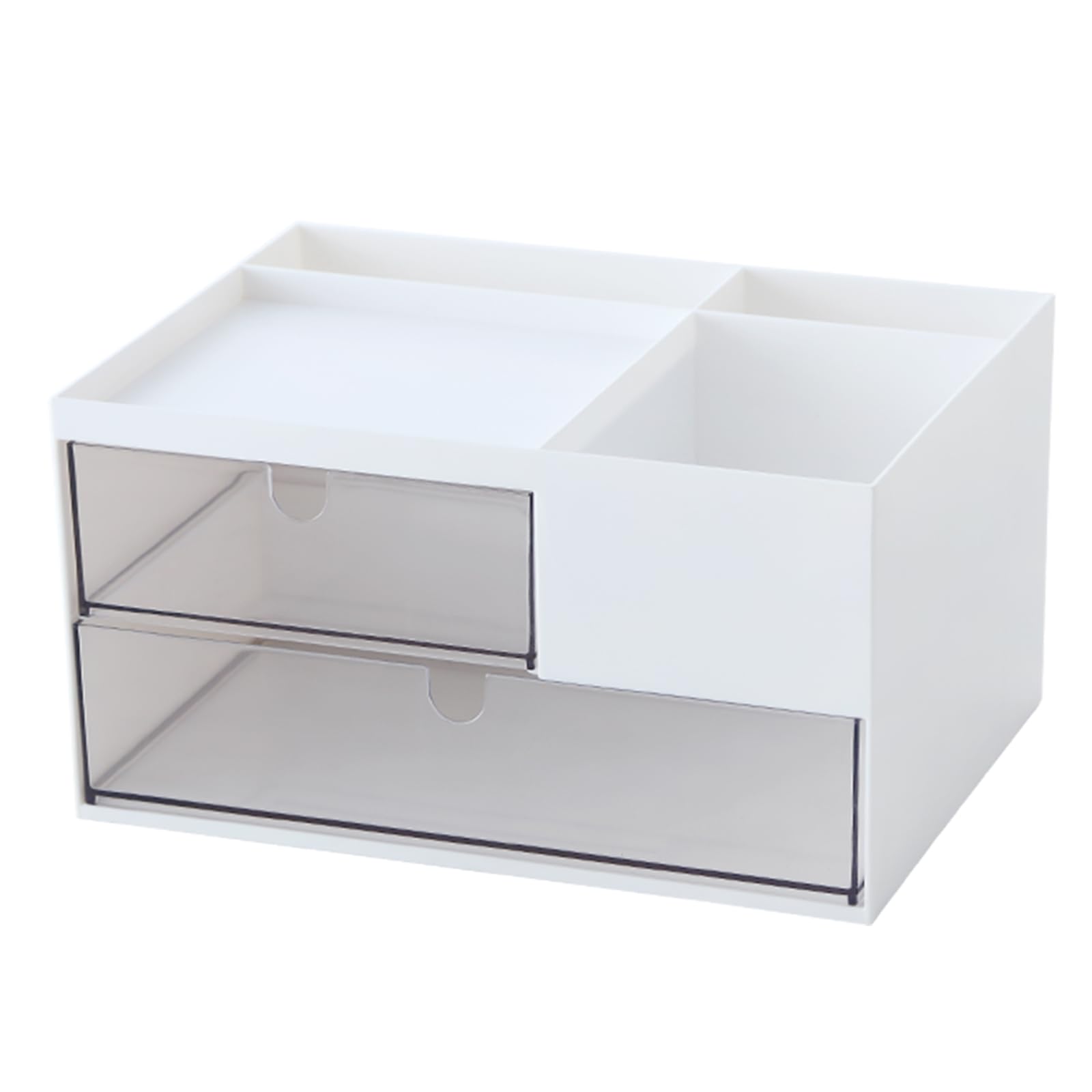 2-Drawer Makeup Organizer with 4 Compartments - White Cosmetic Storage Box for Nail Polish, Lipstick, Brushes & Jewelry | Perfect for Bathroom Vanity, Bedroom Dresser & Travel Skincare Organization