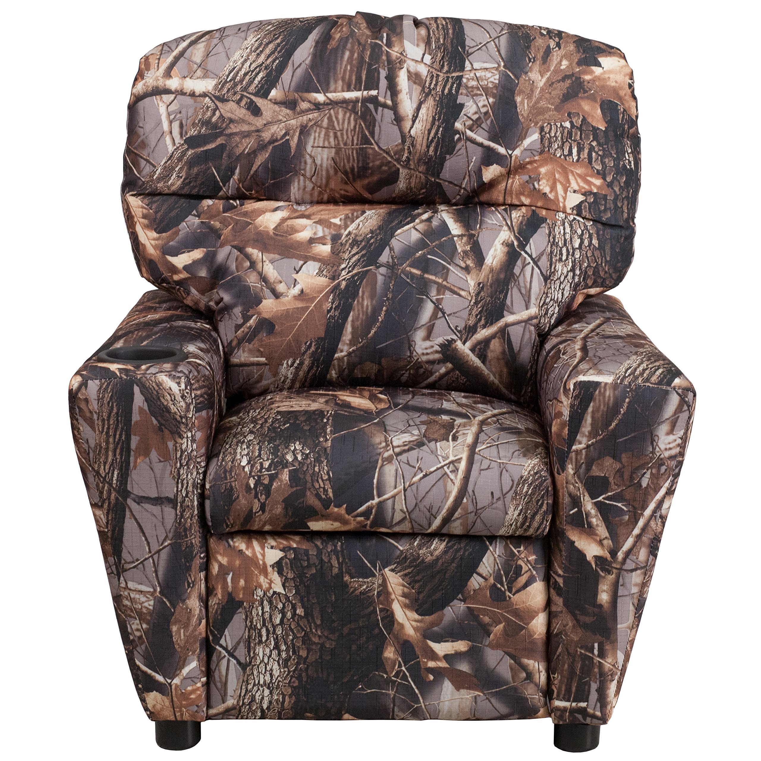 Emma & Oliver Camouflage Kids Recliner Chair with Cup Holder - Comfortable Children's Armchair for Bedroom, Playroom & TV Watching