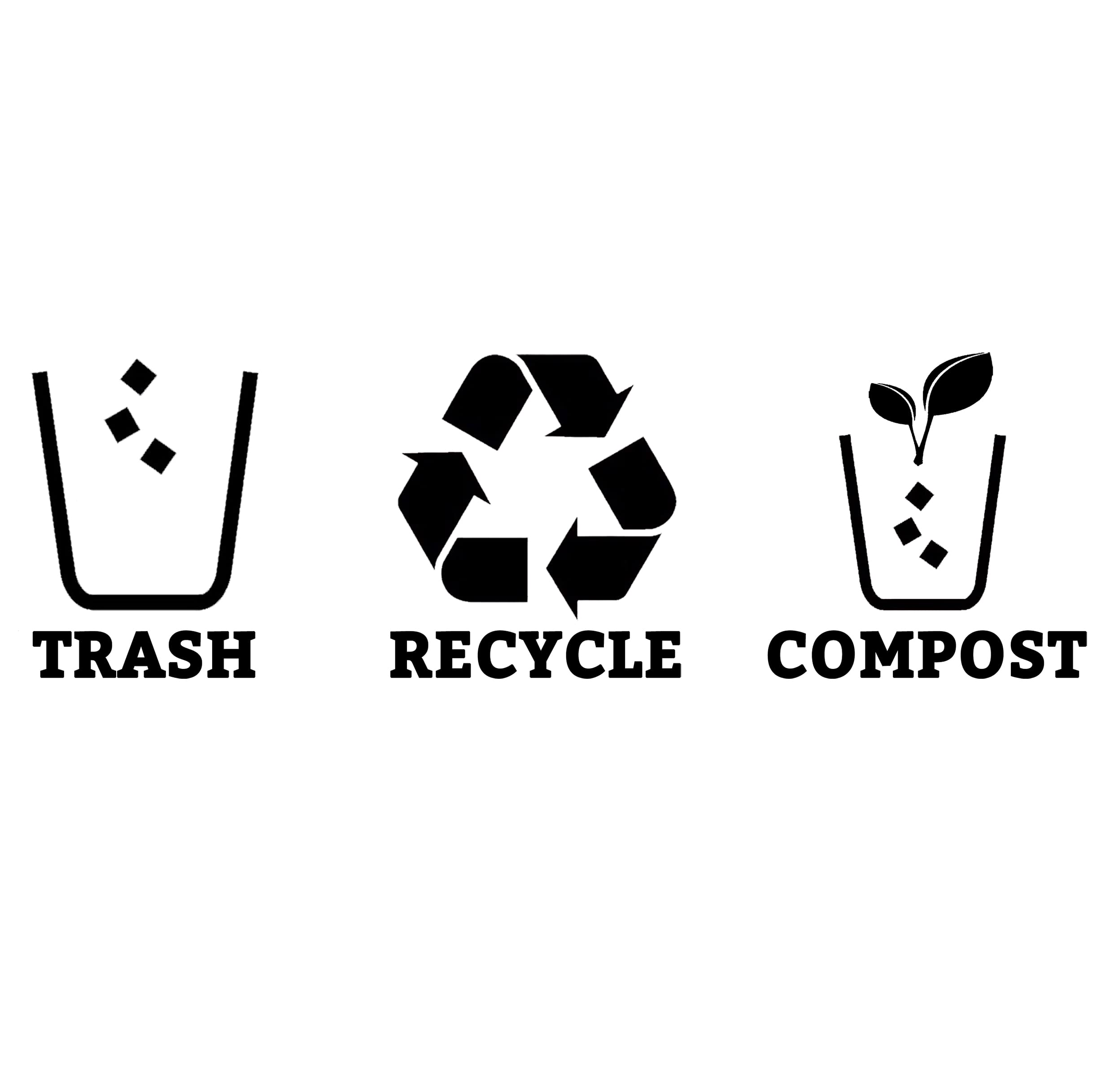 Recycle Stickers Set of 3 - Vinyl Trash Can Decals for Recycling Bin, Compost Bin & Waste Containers (2.7 Inch, Black) - Perfect for Kitchen, Office & Outdoor Use