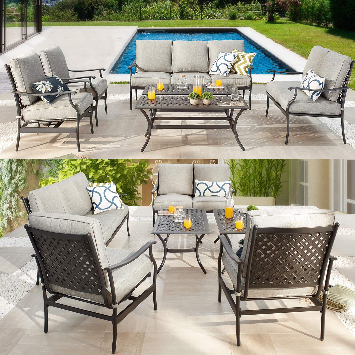 PatioFestival 6-Piece Metal Outdoor Conversation Set with Grey Thick Cushions - Durable Patio Furniture for Garden, Backyard, and Poolside Relaxation